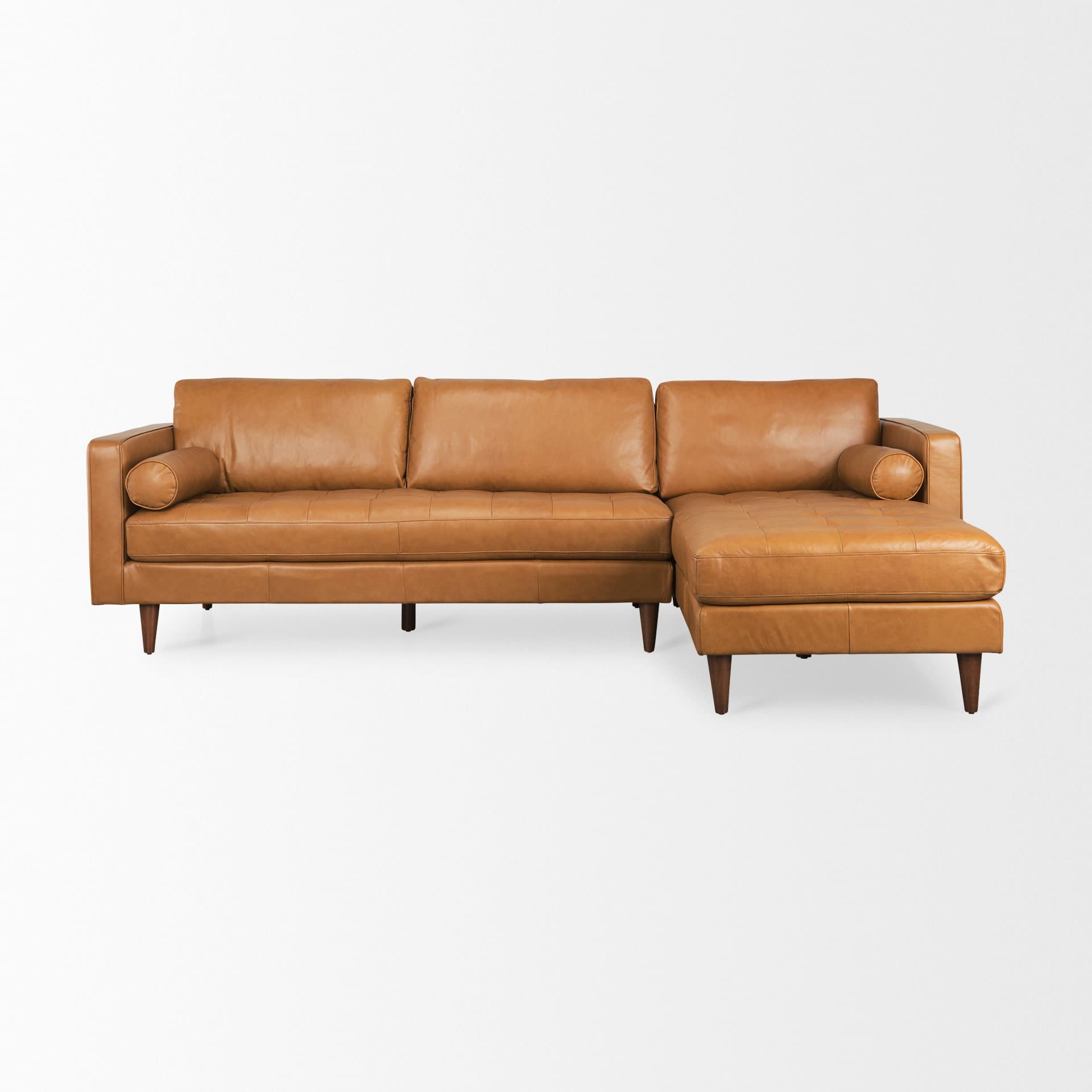 Svend 111.4L x 68.0W x 33.9H Tan Leather Right Chaise Sectional Sofa — product photograph