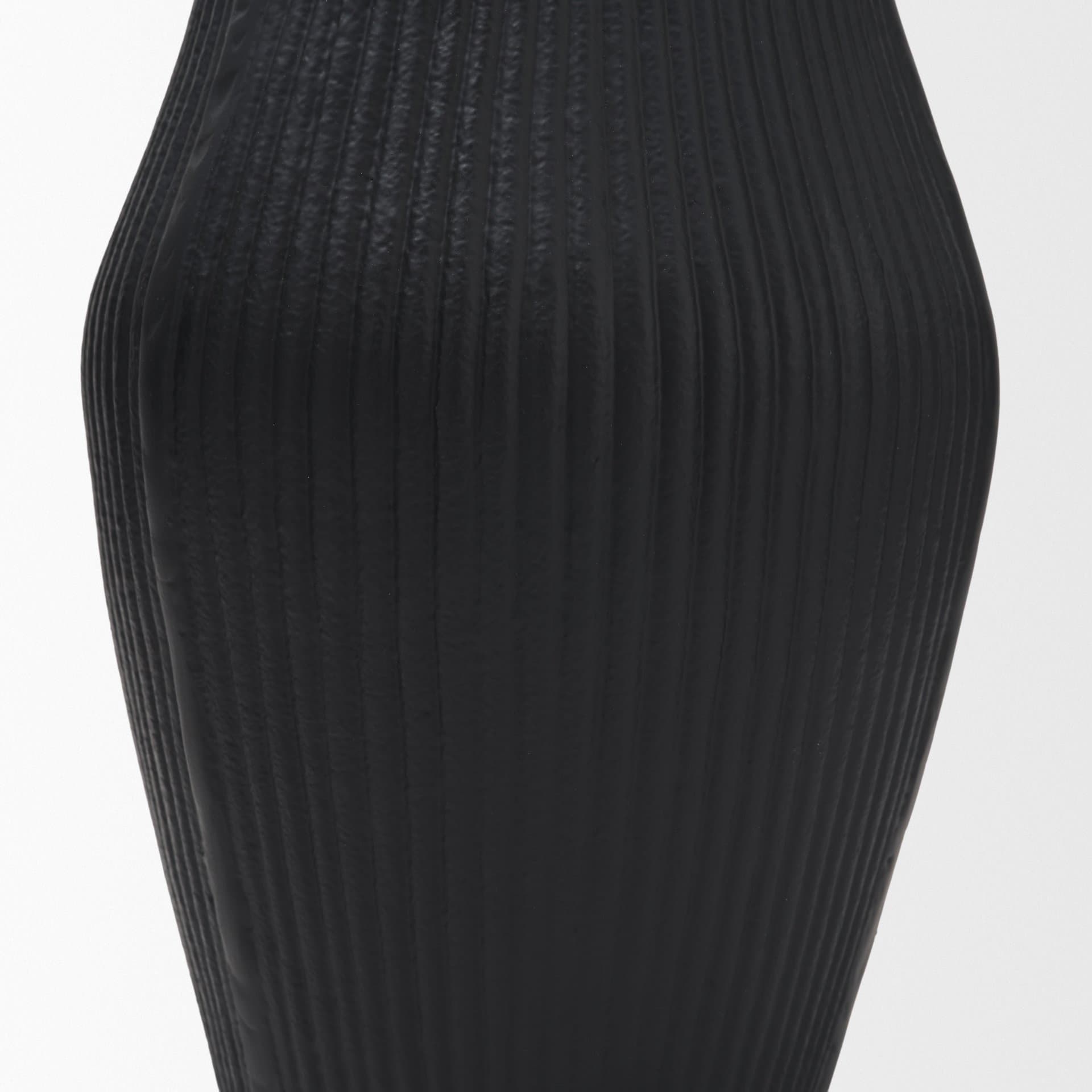 Patine Wide Matte Black Metal Fluted Decorative Vase — product photograph