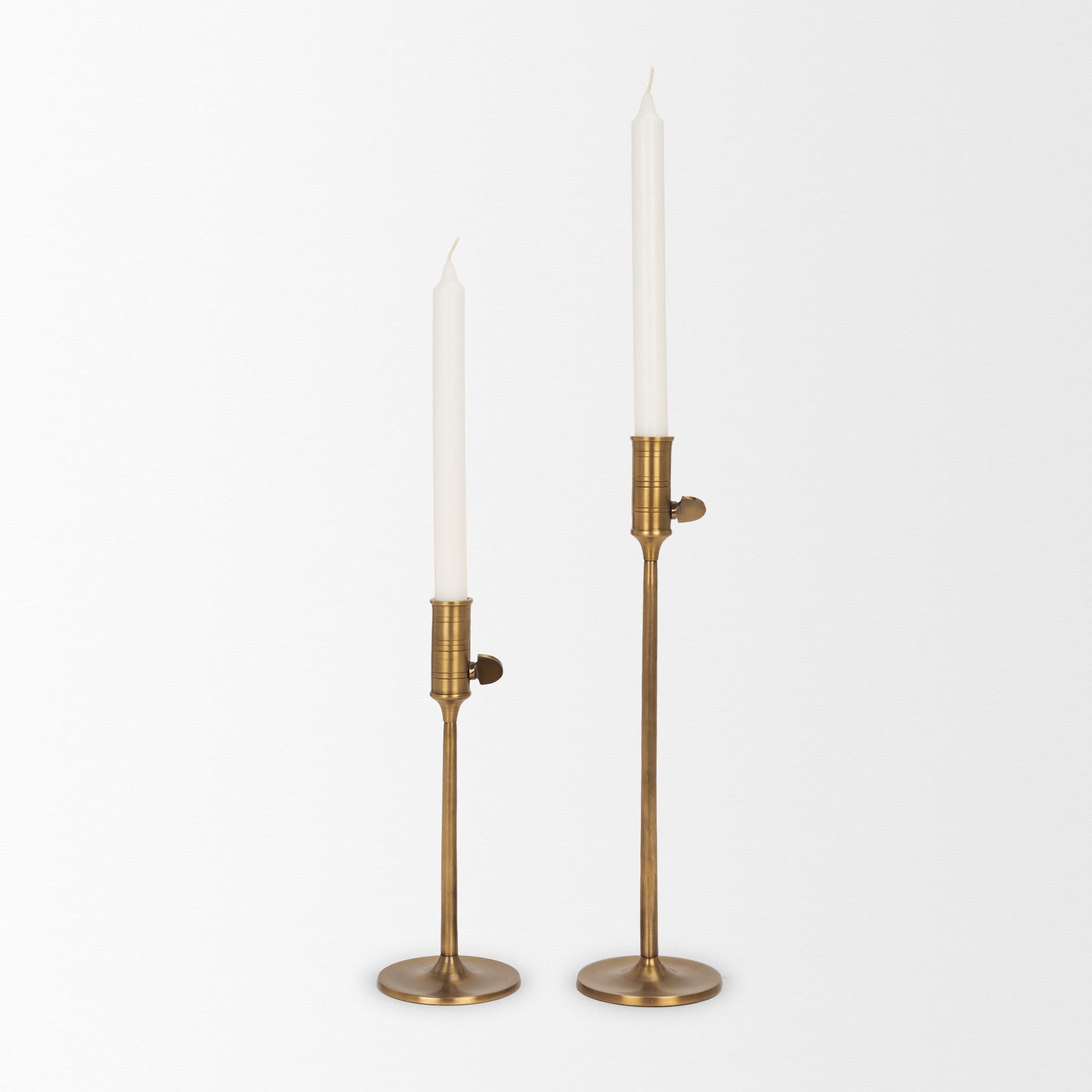 Chantria Large Solid Natural Brass Adjustable Taper Candle Holder — product photograph