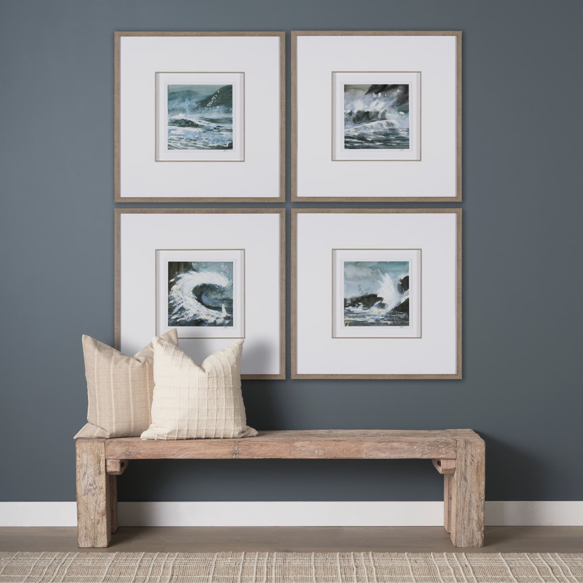 Stormy Coast V by Mercana Studio a Hand Embellished Framed Art Print Matted under Glass — in a styled room