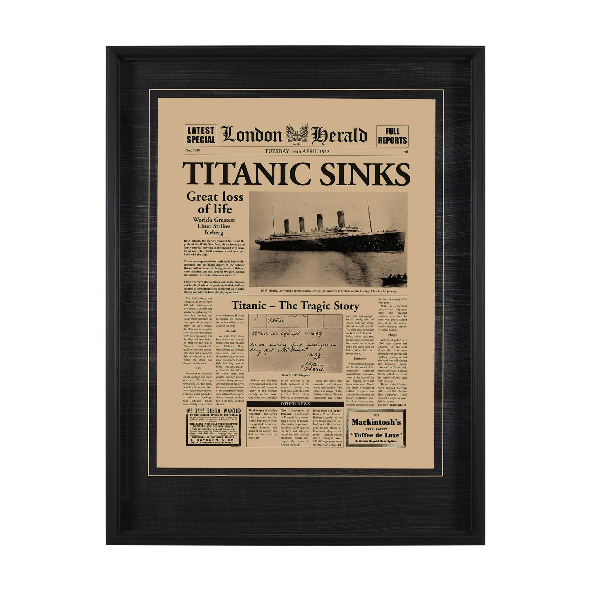 Titanic Sinks by Vintage Collection a Hand Embelished Textured Framed Art Photo Matted under Glass — product photograph