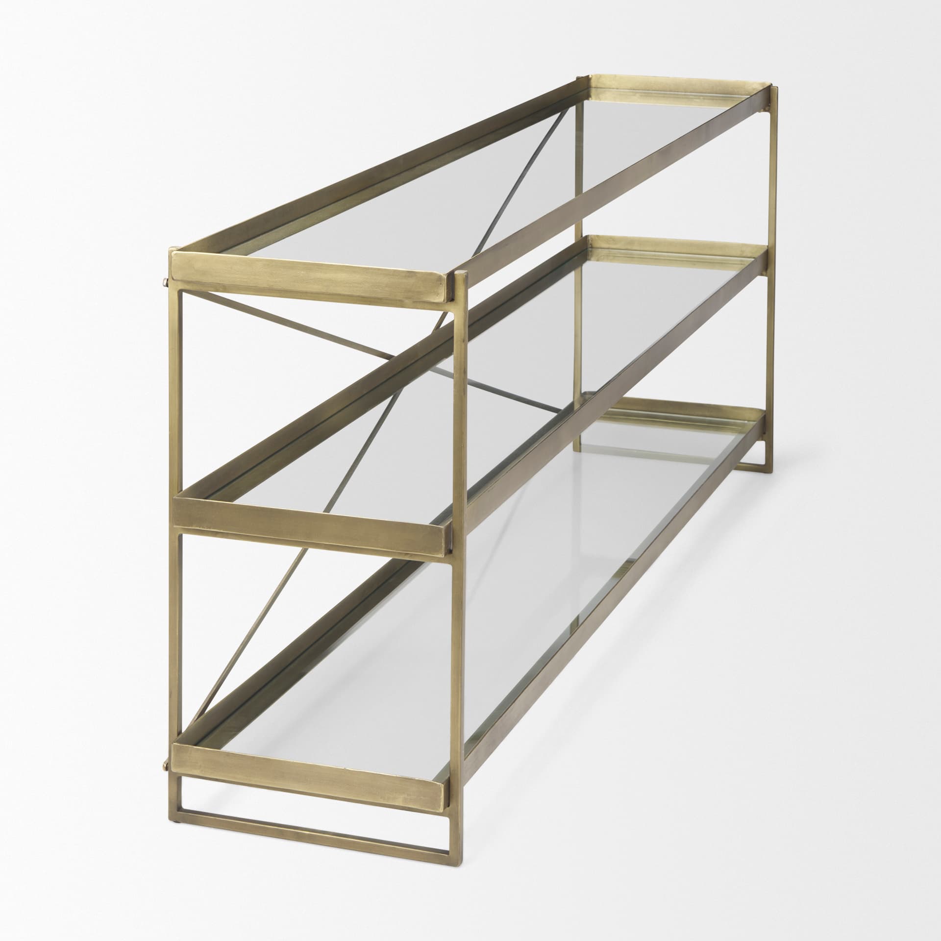 Trey 72.0L x 16.0W x 30.0H Gold Metal W/Glass Console Table — product photograph