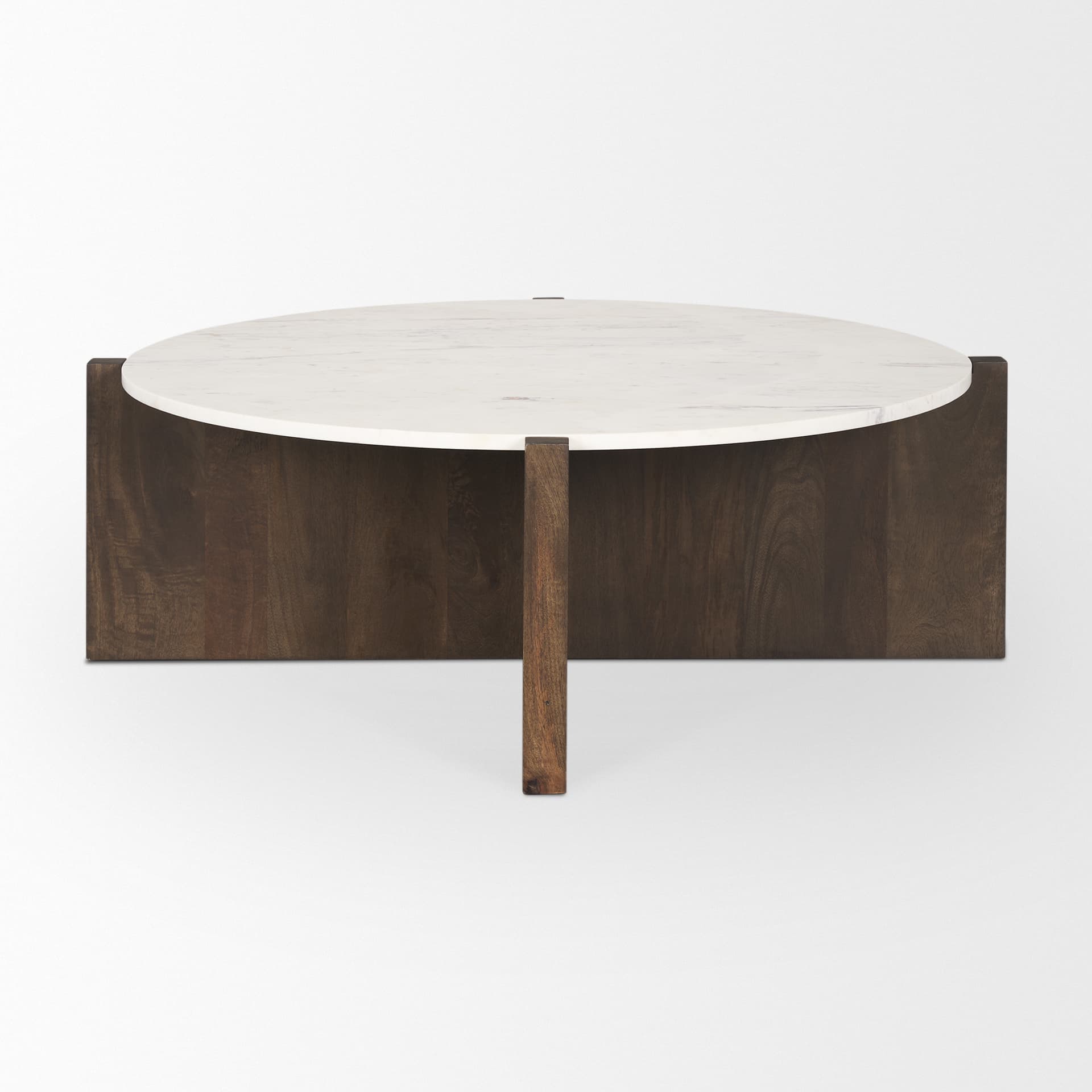 Bianca Dark Brown Wood w/ Marble Round Top Coffee Table — product photograph