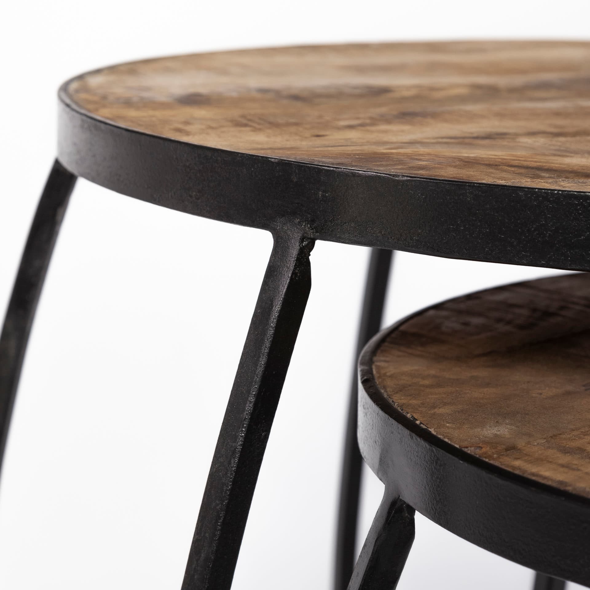 Clapp IV (Set of 2) 20L x 20W Brown Round Wood Top W/ Black Iron Frame Nesting Accent Tables — product photograph