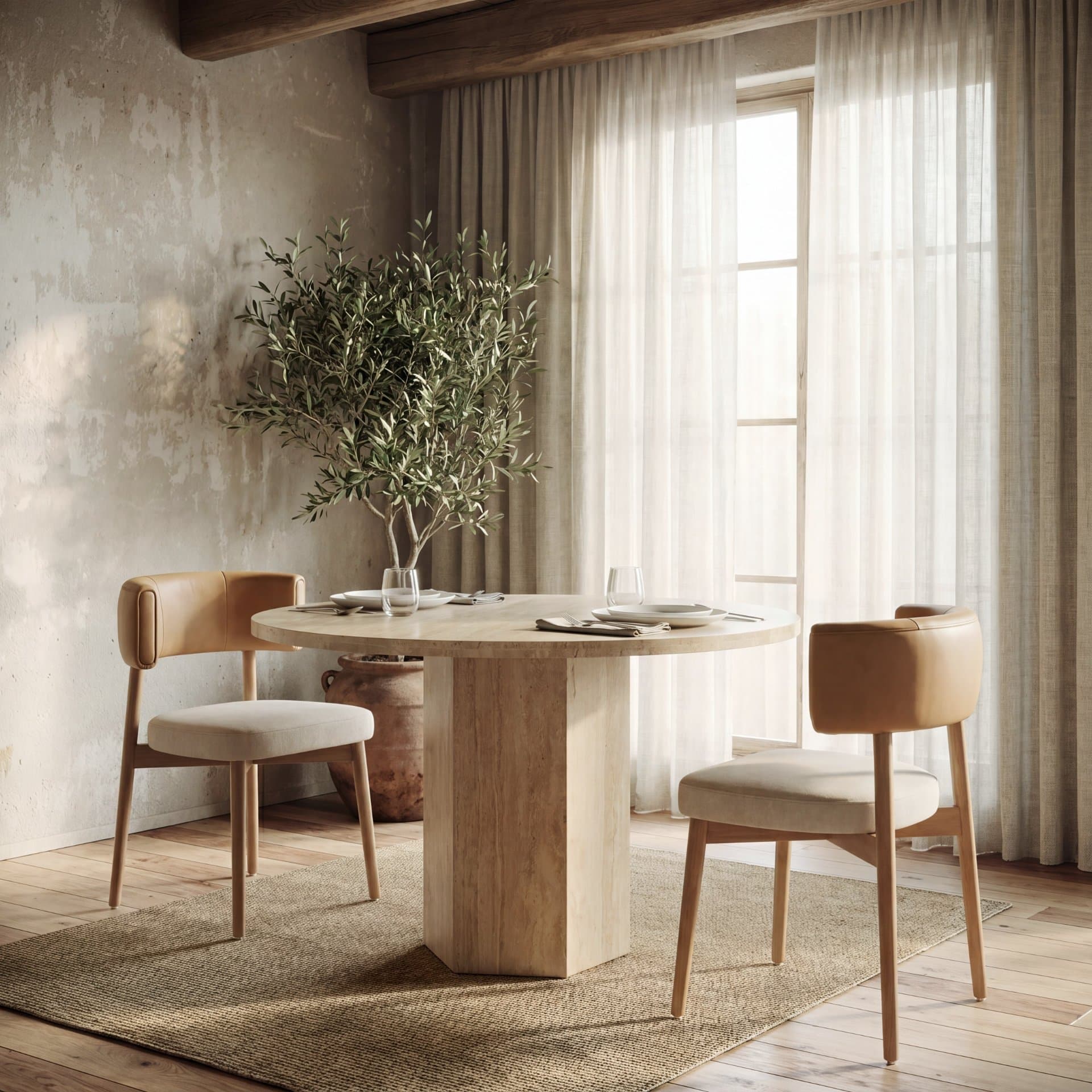 Motley Open Back Dining Side Chair | Cream Fabric w/ Brown Wood — product photograph