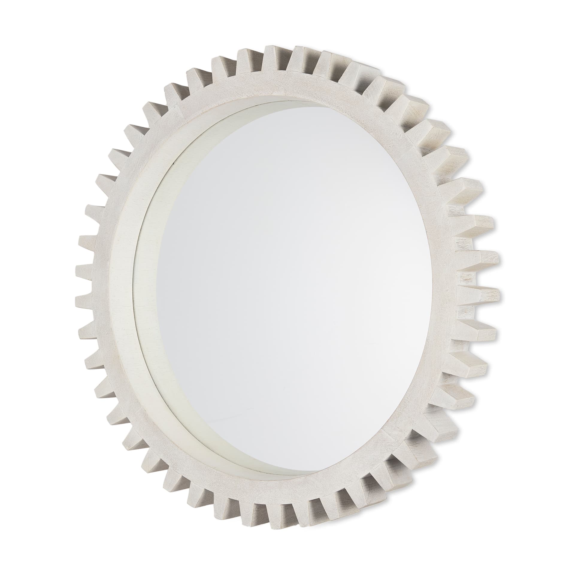 Sundance Cog 35.5" Round Whitewashed Wood Frame Mirror — product photograph