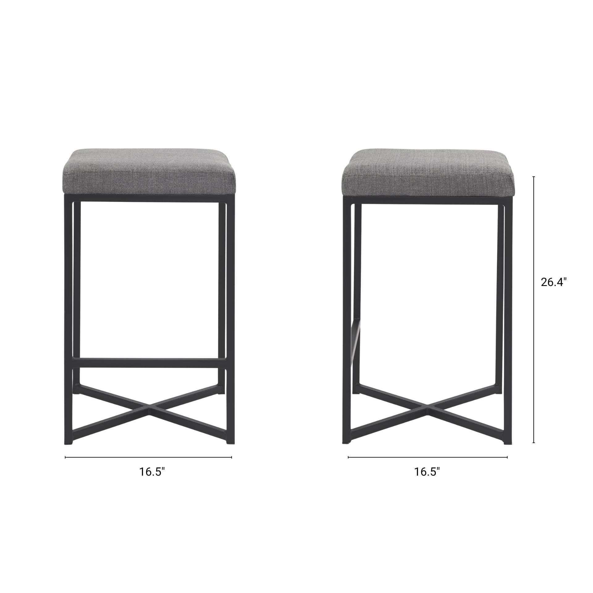 Frodo Backless 26.4in Seat Counter Stool | Gray Fabric w/ Black Iron — product photograph