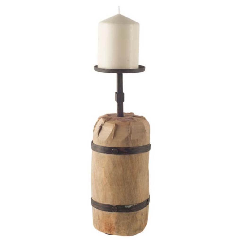 Edgeland I Short Brown Wood Metal Strap Candle Holder — product photograph