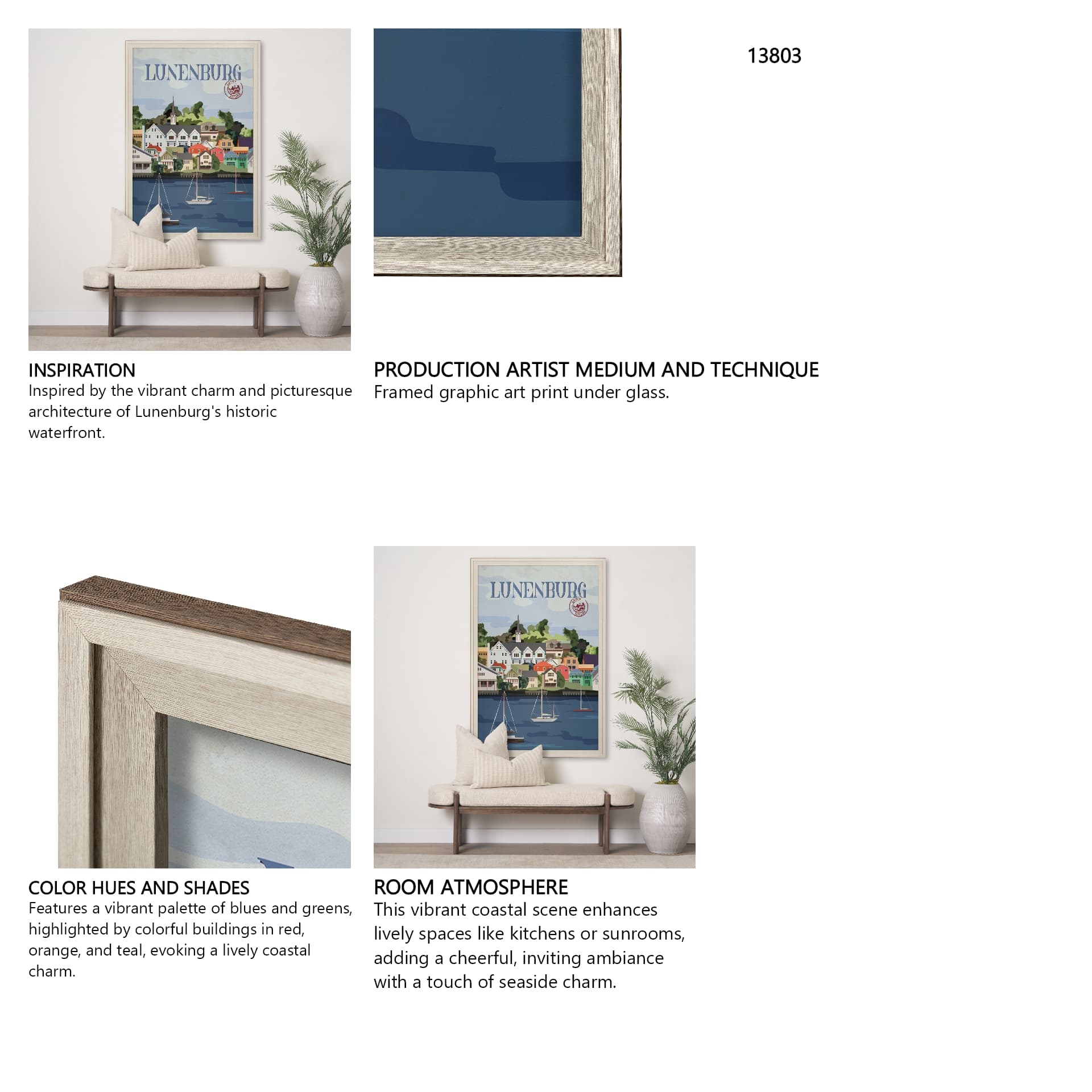 Lunenburg Go Canada (XL) by Mercana Studio a Hand Embellished Decograph Framed Art Print under Glass — in a styled room
