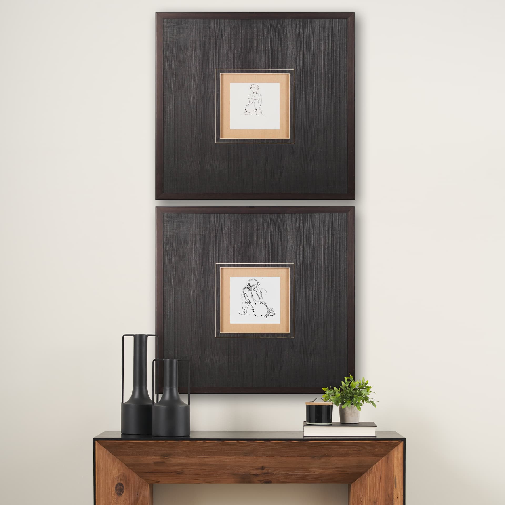 Contour Figure 2 by Stefano Altamura a Hand Embellished Textured Framed Art Print Matted under Glass — in a styled room