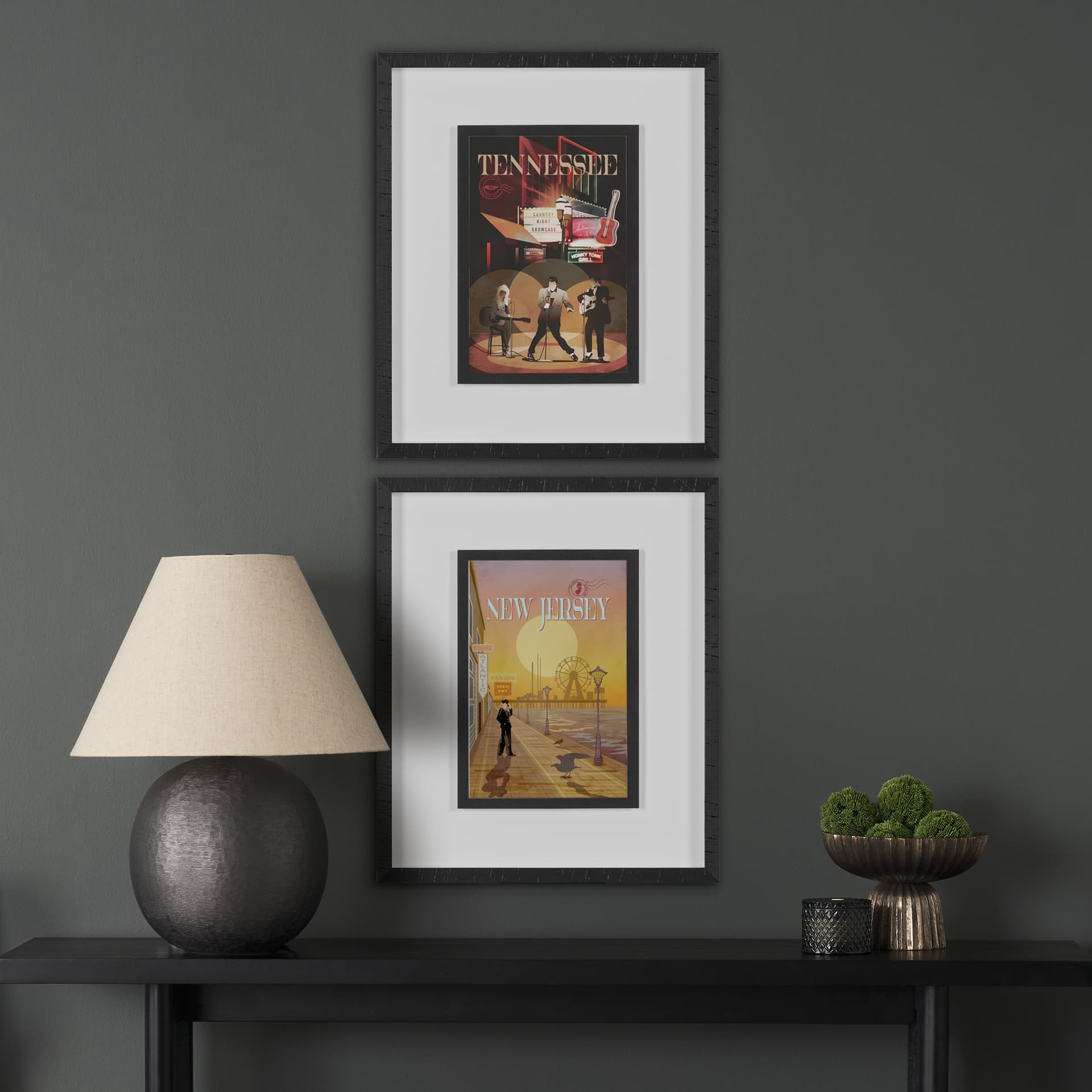 New Jersey Go USA (M) by Mercana Studio a Framed Art Print Matted under Glass — in a styled room