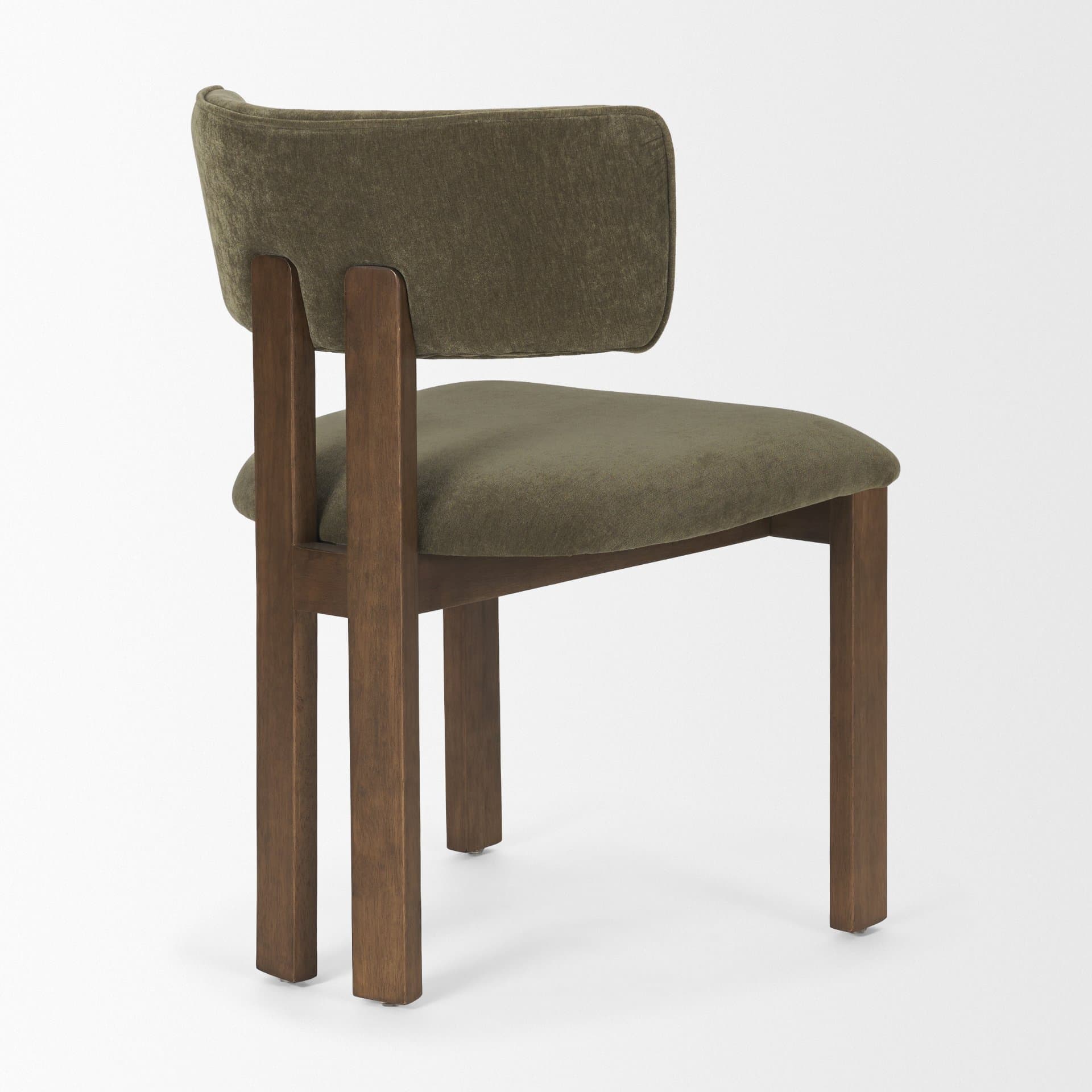 Soho Open Back Dining Side Chair | Olive Fabric w/ Brown Wood — product photograph