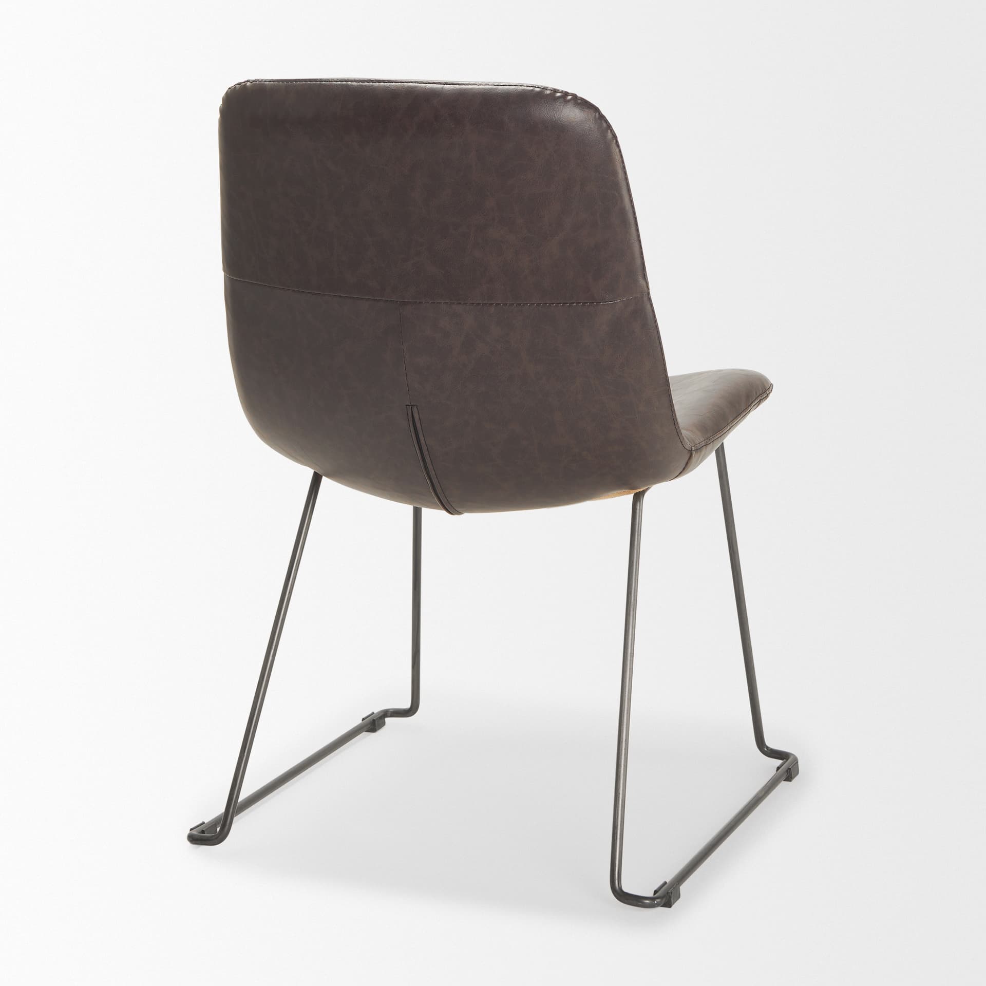 Sawyer Solid Back Dining Side Chair | Dark Brown Faux Leather w/ Iron — product photograph