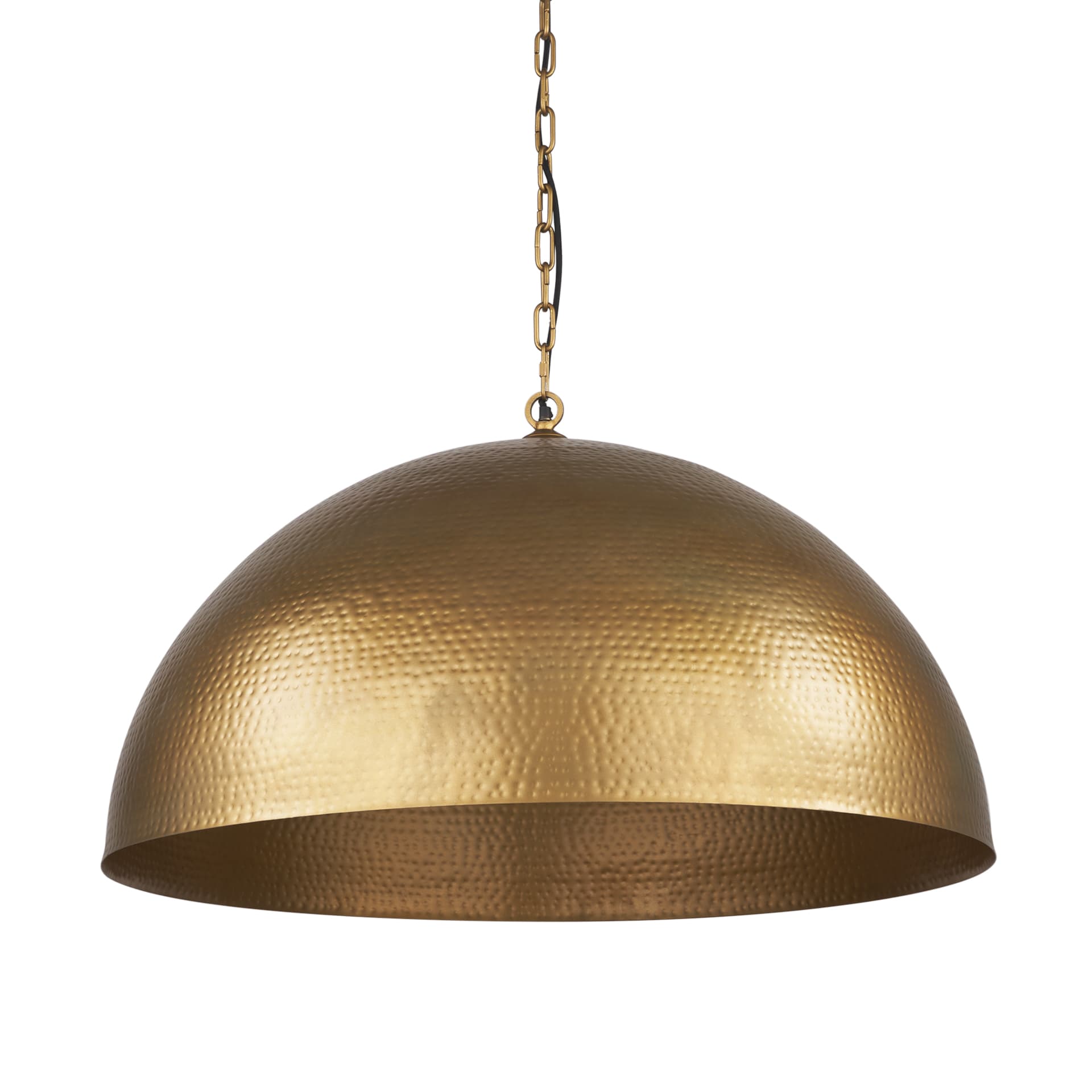 Karina 36" Round Brass-tone Hammered Metal Dome Pendant Light — product photograph