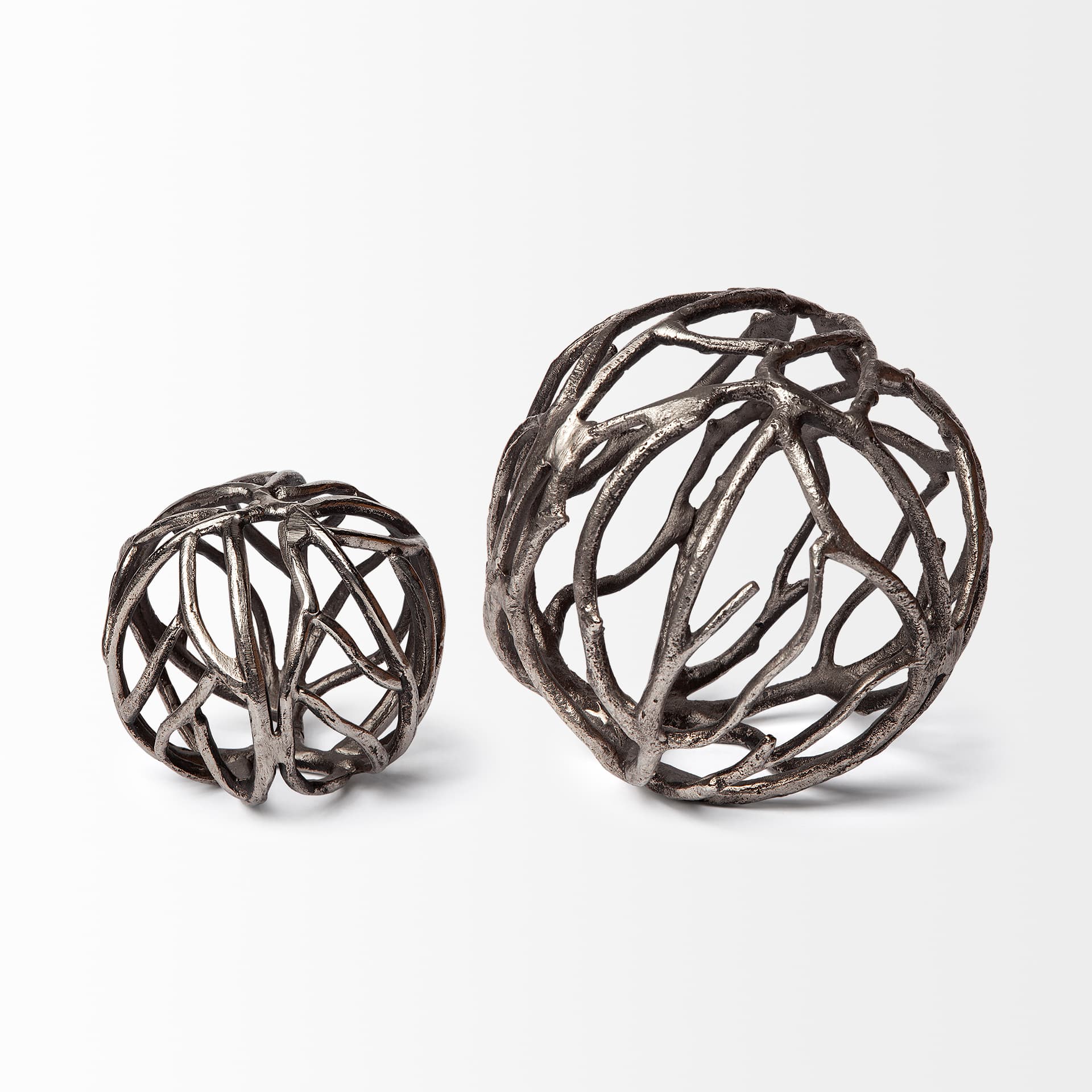 Sphaira I Small 5L x 5W Silver Cast Aluminum Decorative Tree Branch Orb — product photograph