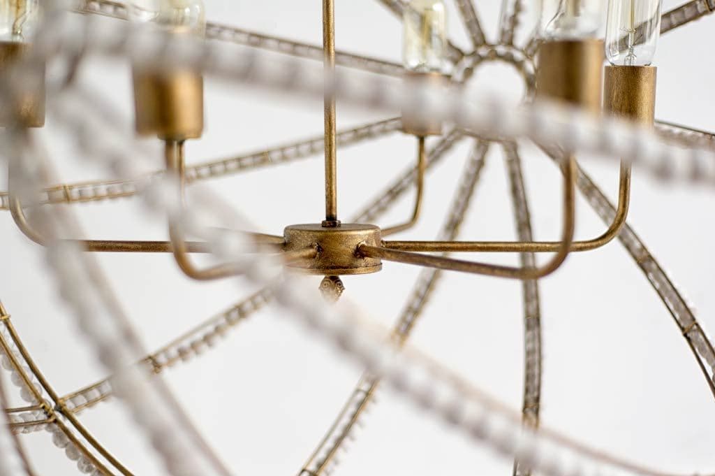 Ava White (34"D) Gold Metal and White Wood Beaded Six Bulb Chandelier — product photograph