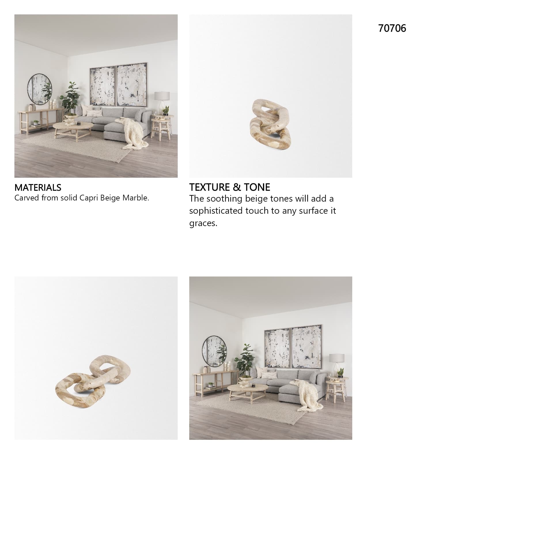 Reinir Beige Marble Chain Link Decorative Object — in a styled room
