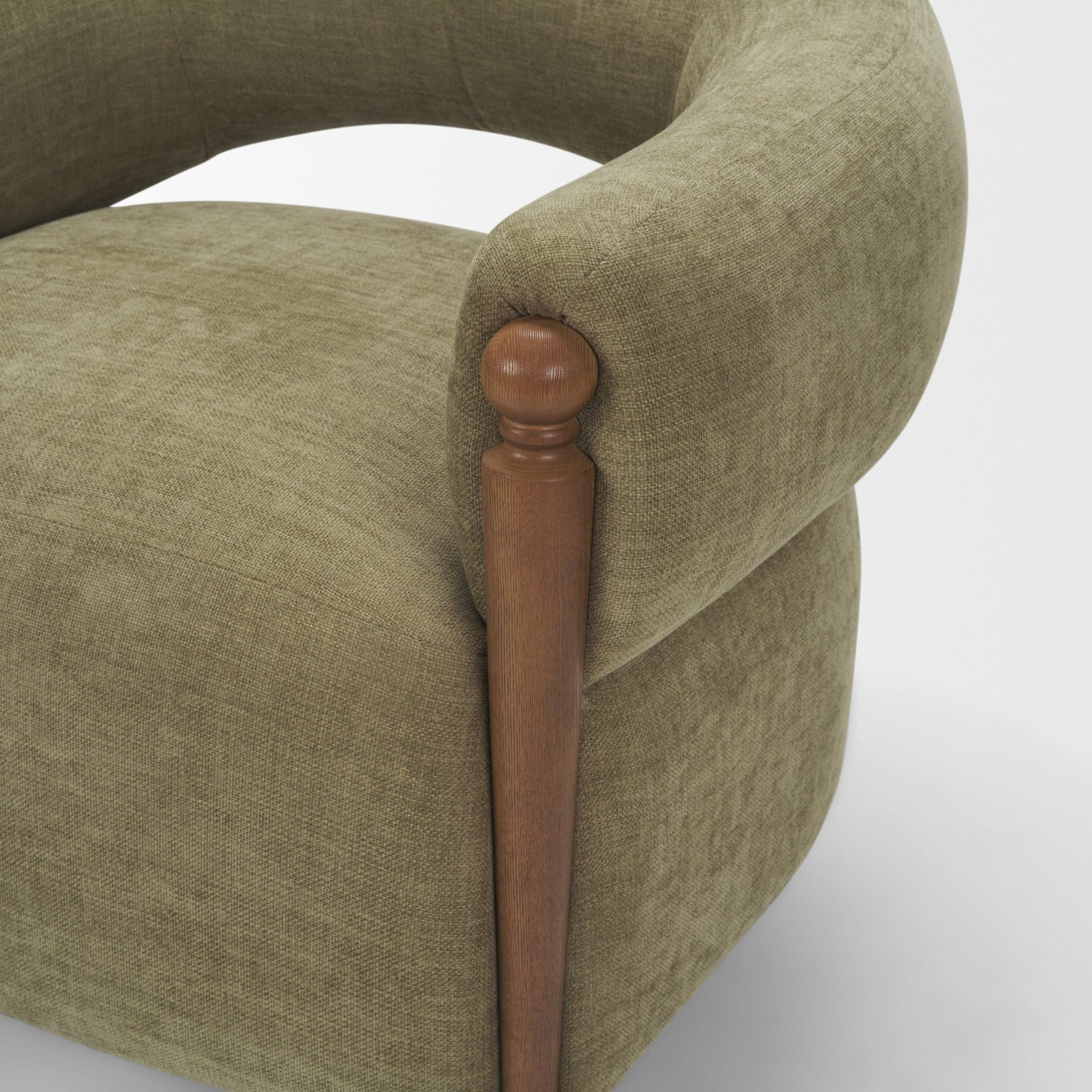 Margaux Olive Fabric Open Back Barrel Accent Chair — product photograph