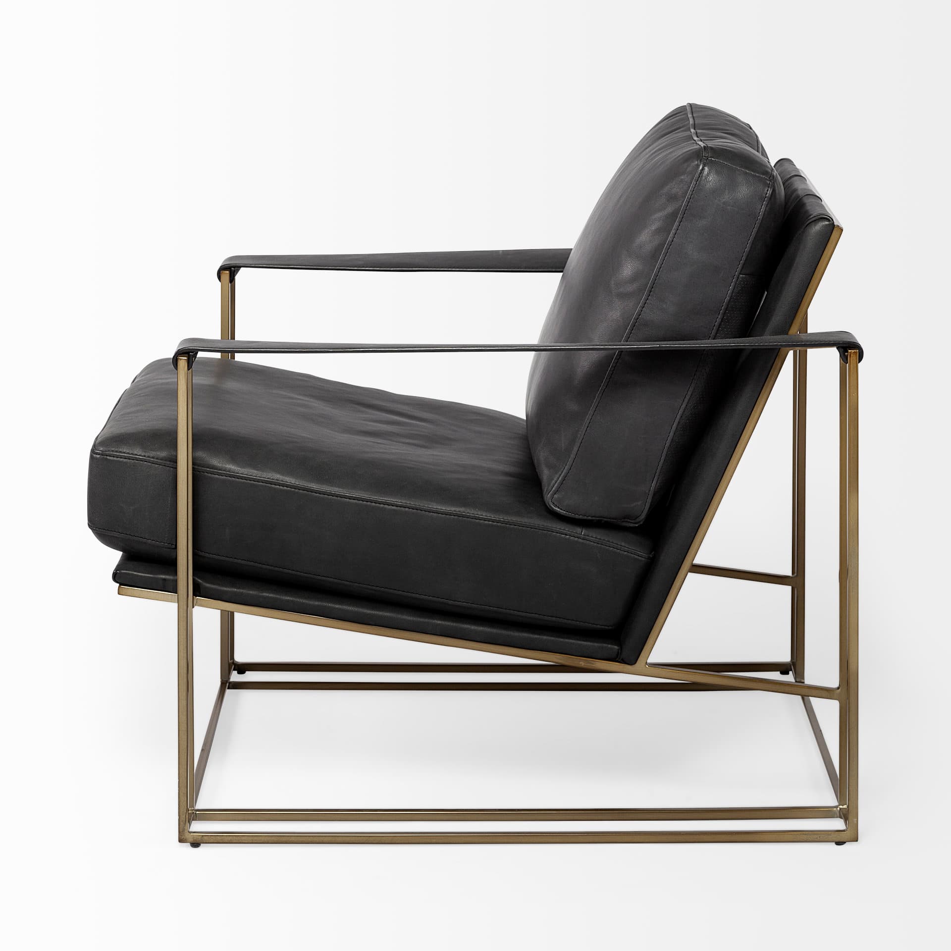 Watson Black Leather Wrap Gold Metal Frame Accent Chair — product photograph