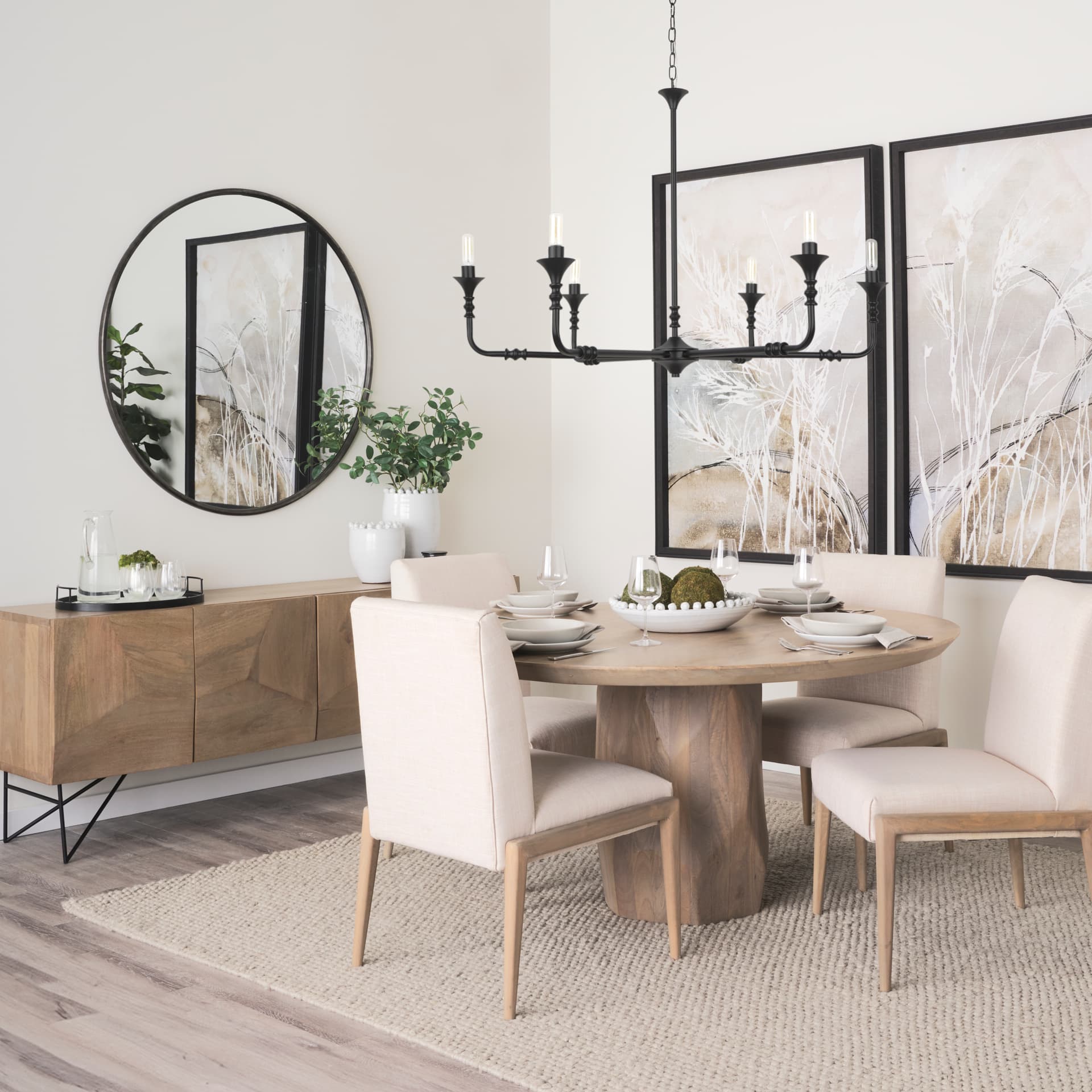 Darwin Light Brown Wooden 4 Door w/ 2 Shelves Sideboard — in a styled room