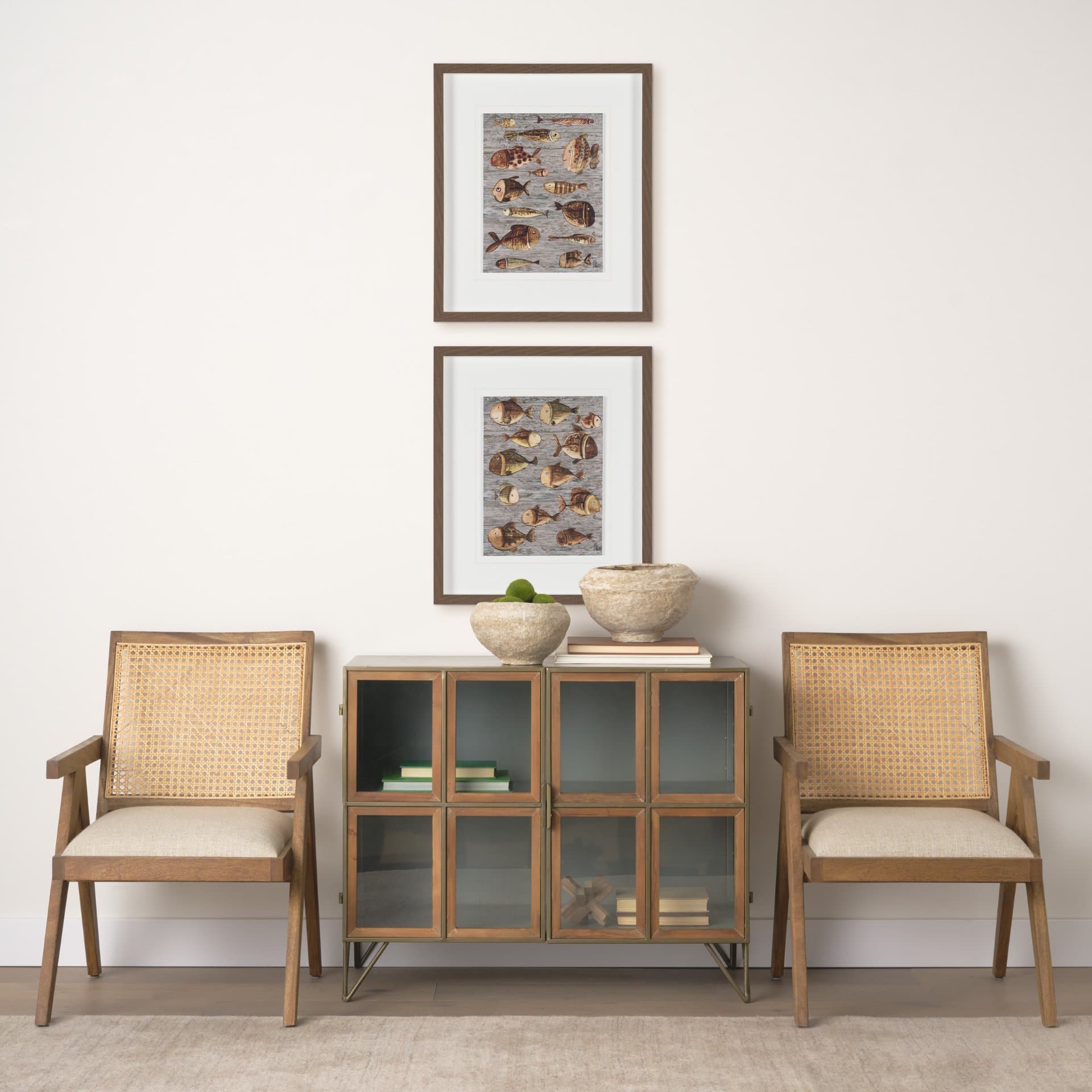 Fish Pattern II by Mercana Studio Hand-Embellished Textured Framed Artwork Matted under Glass — in a styled room