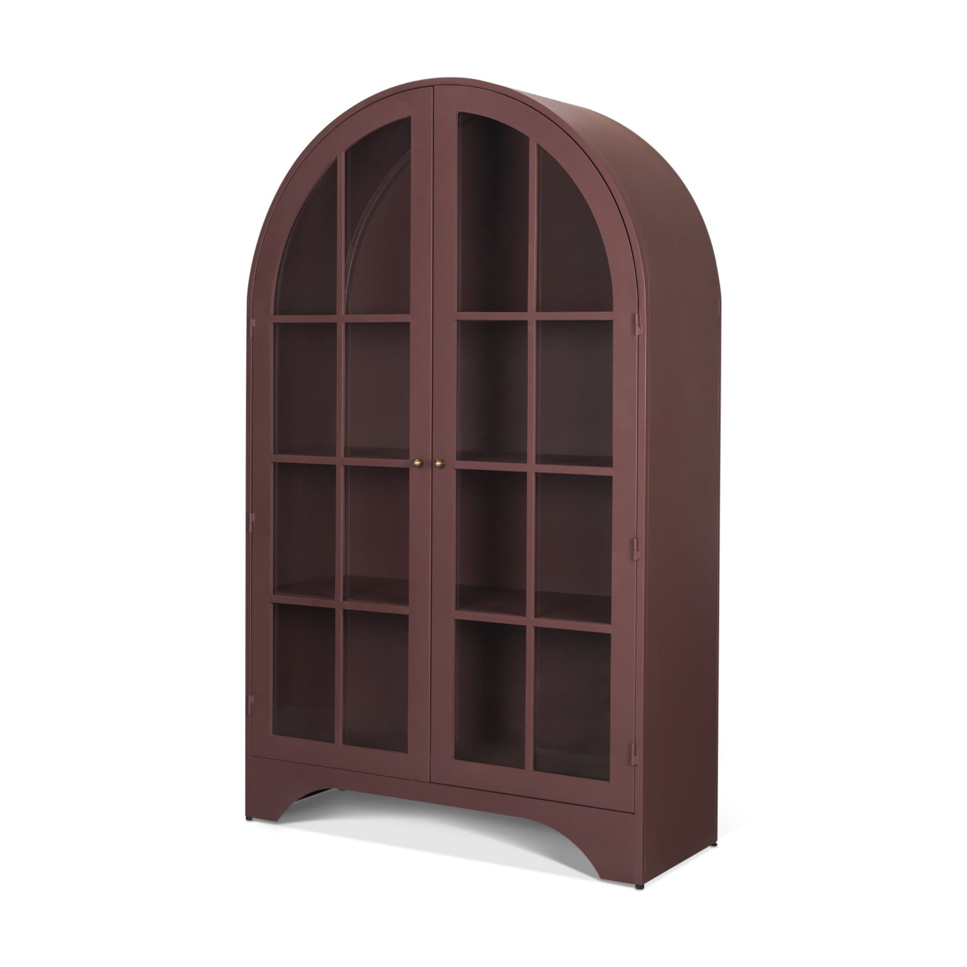 Rousseau Arched Curio Cabinet w/ Glass Doors | Burgundy Metal — product photograph