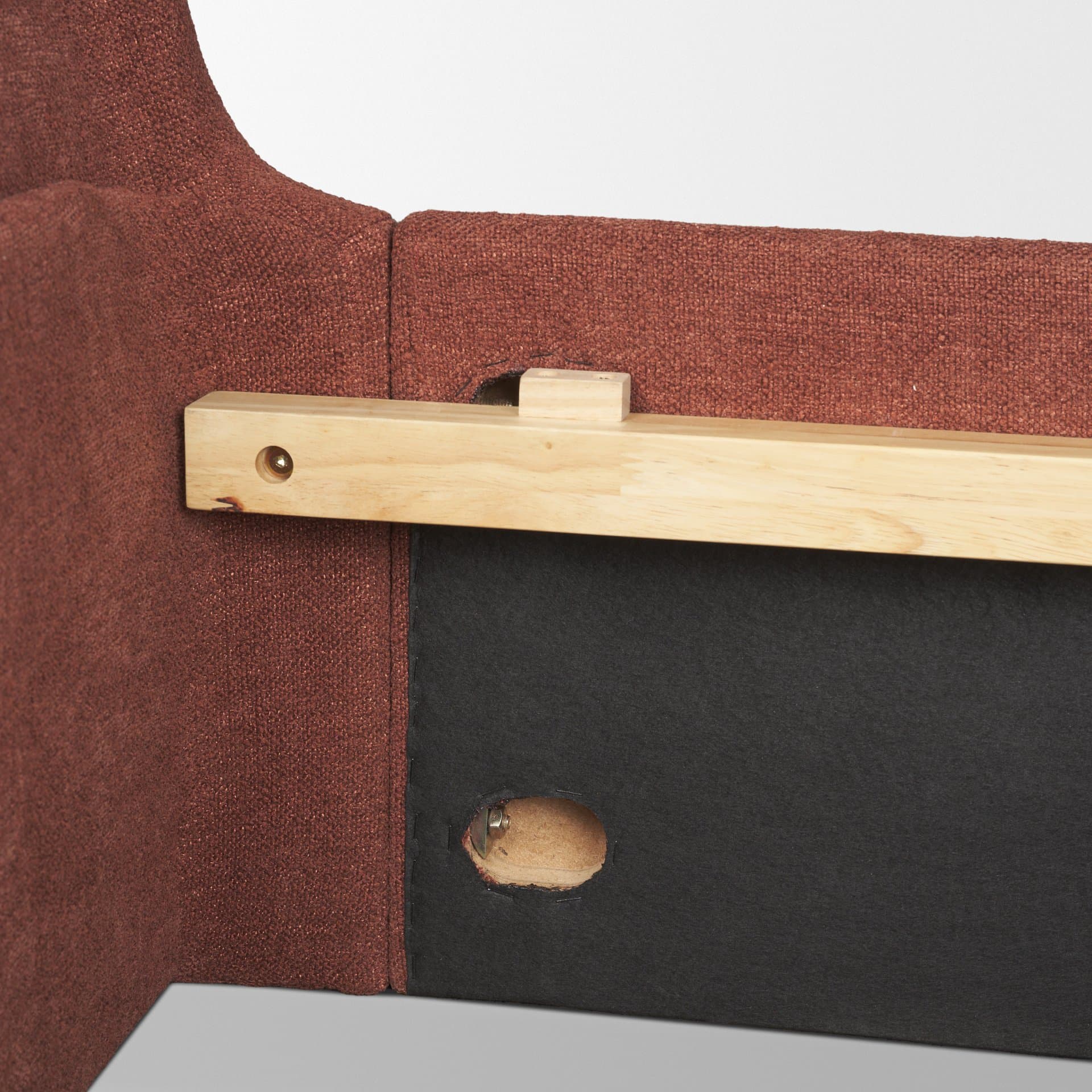 Solene King Upholstered Bedframe w/ Footbed | Curved Headboard | Burgundy Fabric — product photograph