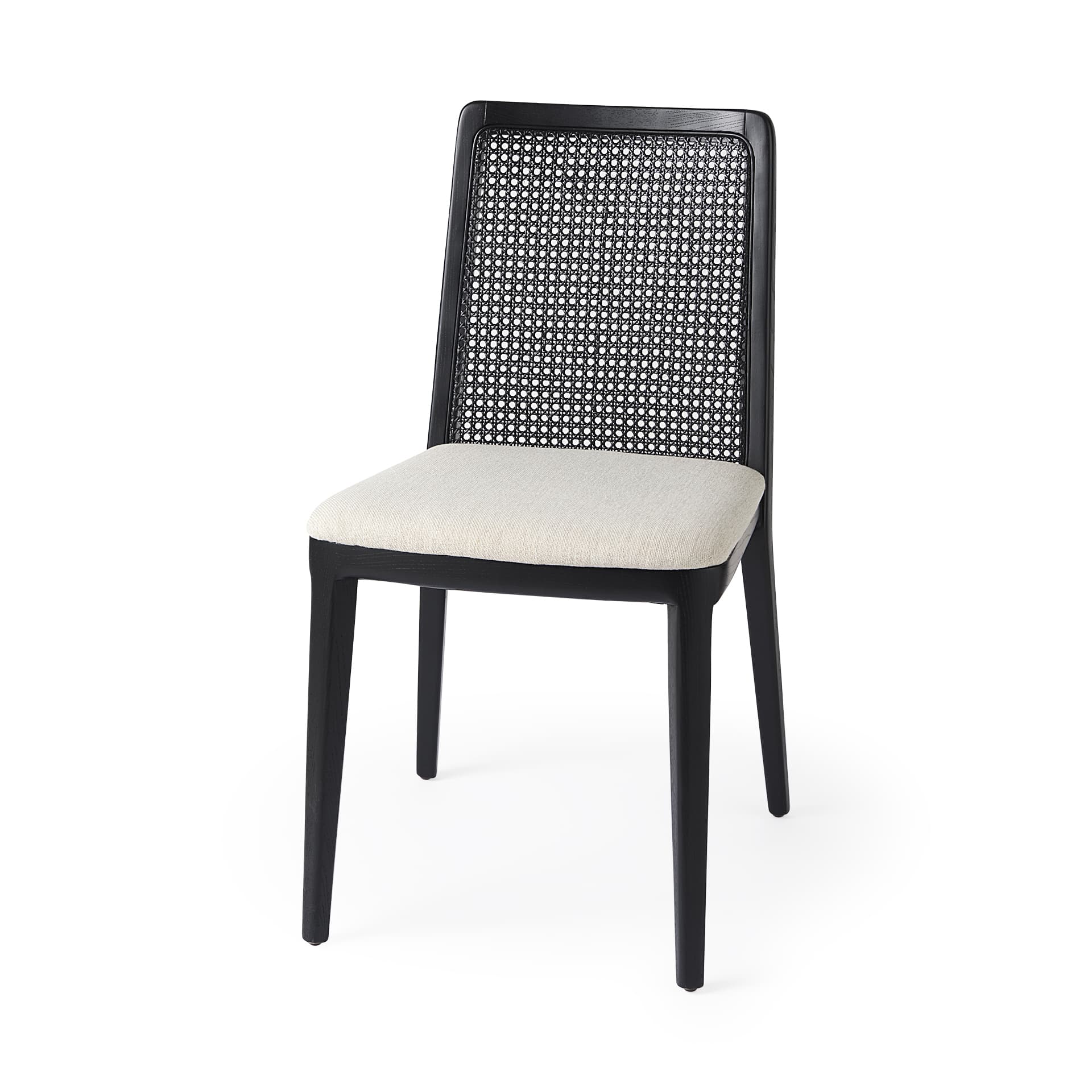 Clara Cane Back Dining Side Chair | Cream Fabric w/ Black Wood — product photograph