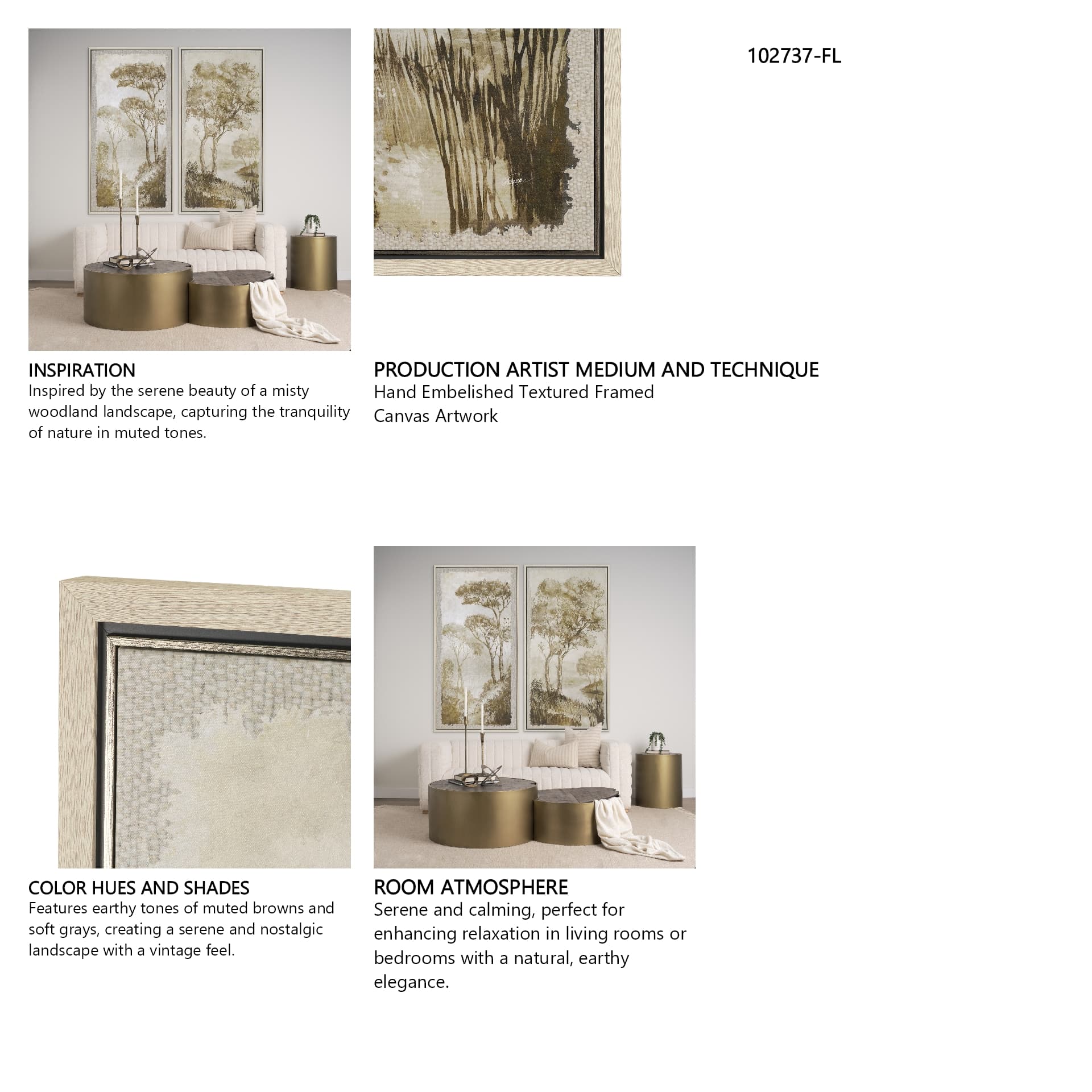 Timeless Vista III by Mercana Studio Hand-Embellished Textured Framed Canvas Artwork — in a styled room