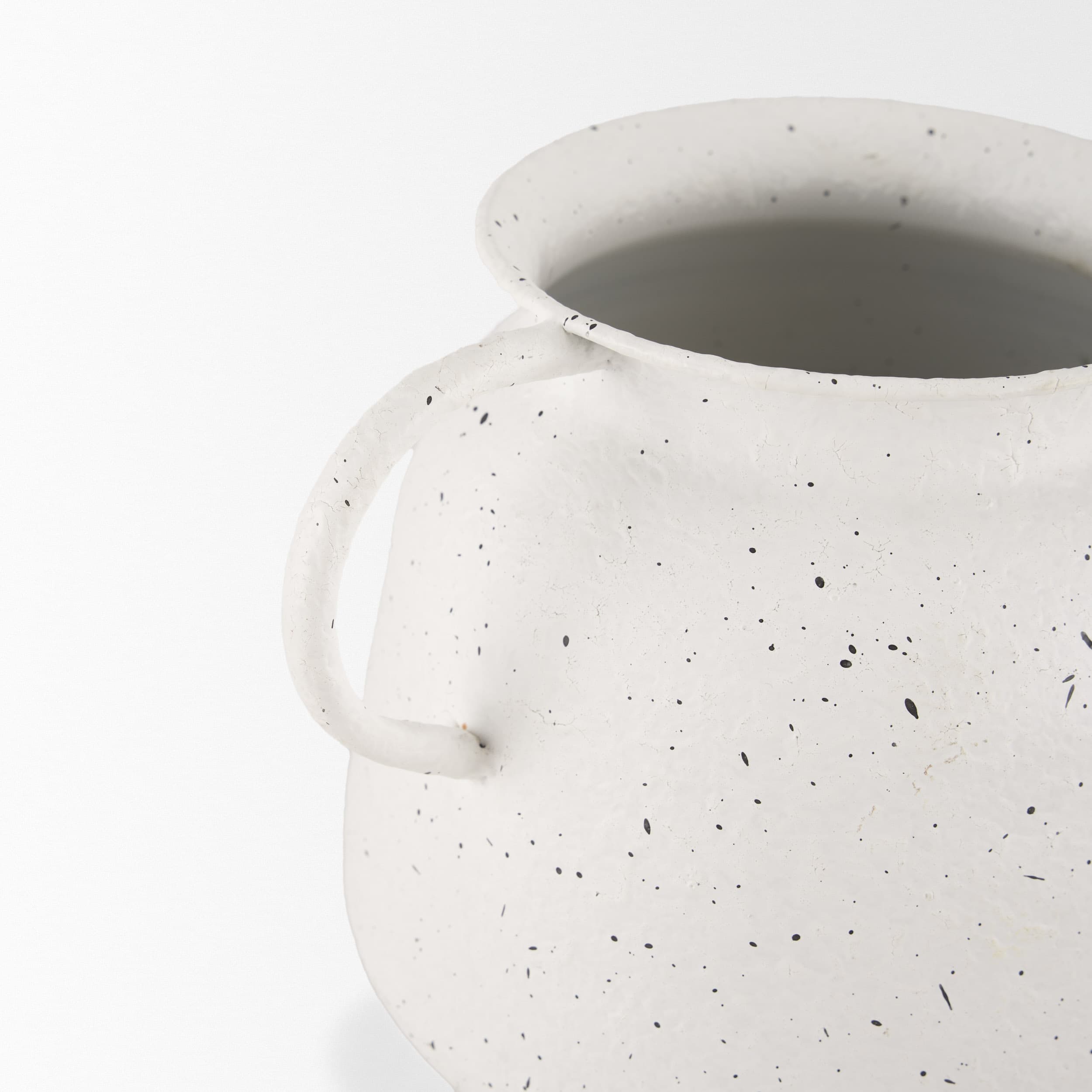 Treva Small White w/ Black Speckles Metal Vase — product photograph