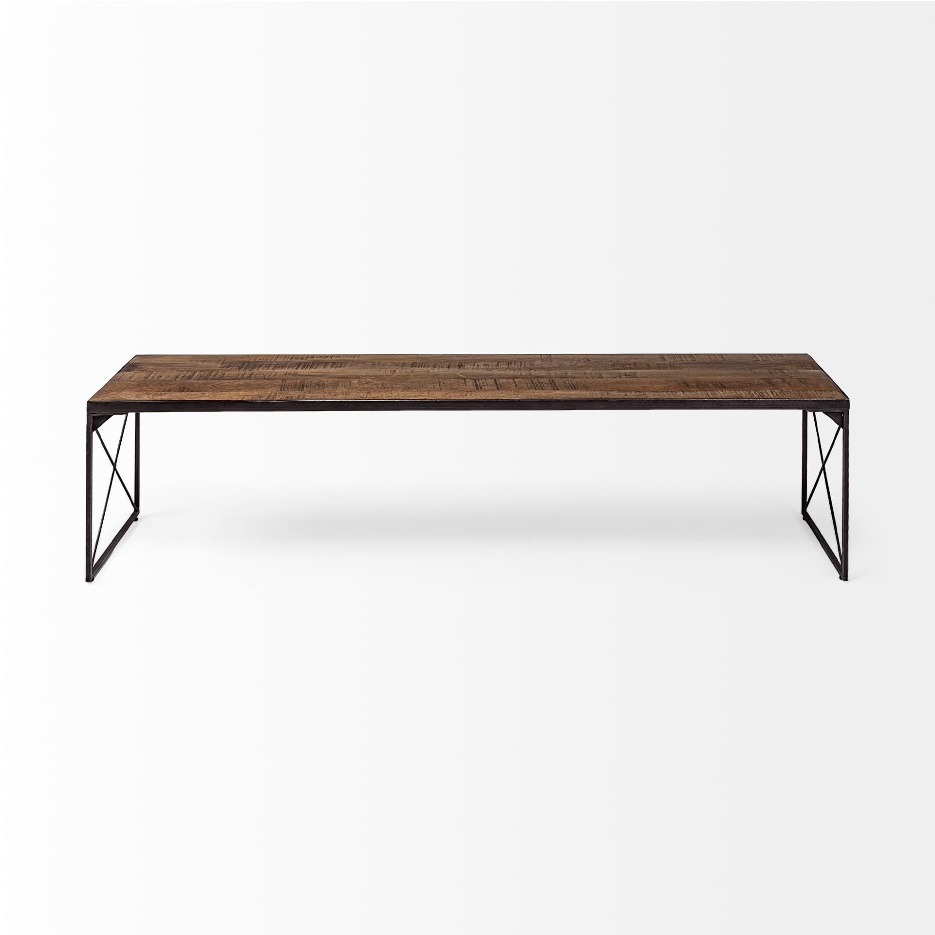 Trestman III 66L x 18W Brown Wood Top W/Black Iron Base Accent Bench — product photograph