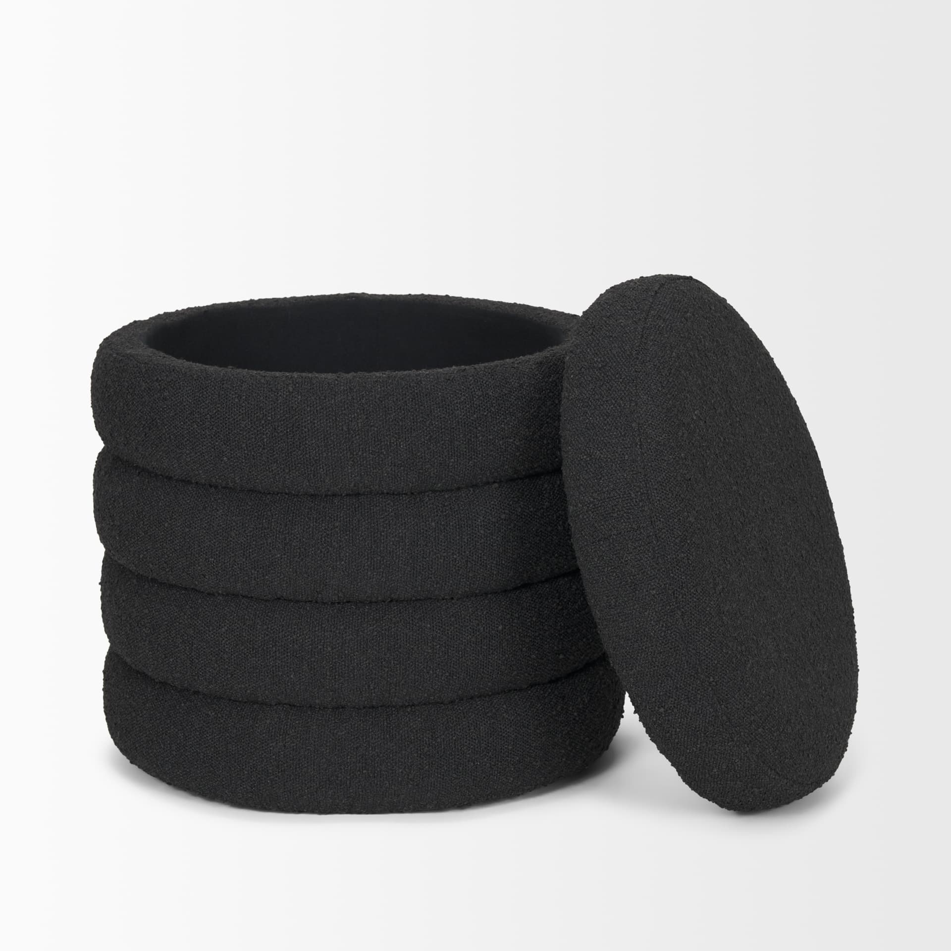 Elise Black Boucle Upholstered Storage Ottoman — product photograph