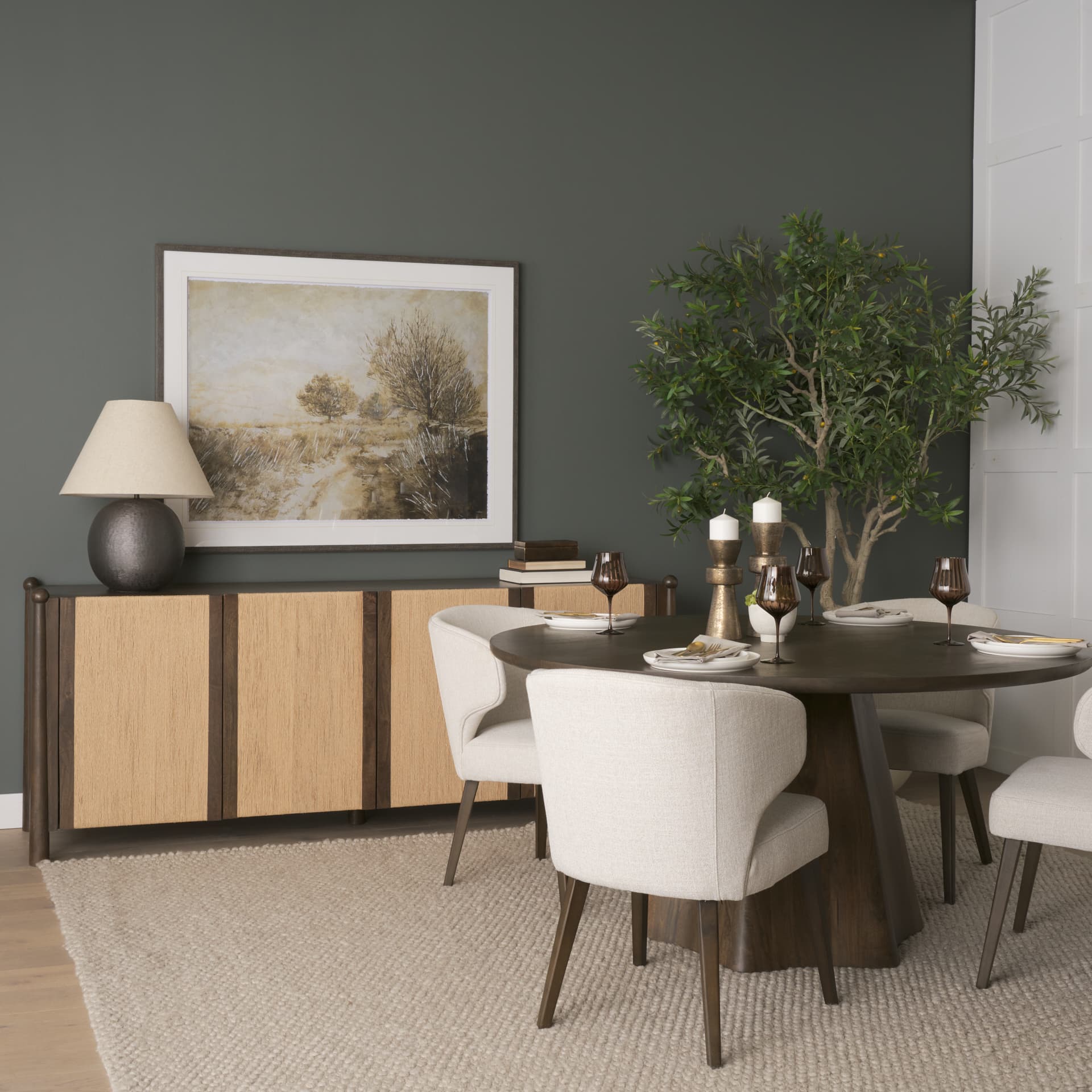 Bondi 85" Dark Brown Wood w/ Paper Rope 4 Door Closed Sideboard — product photograph