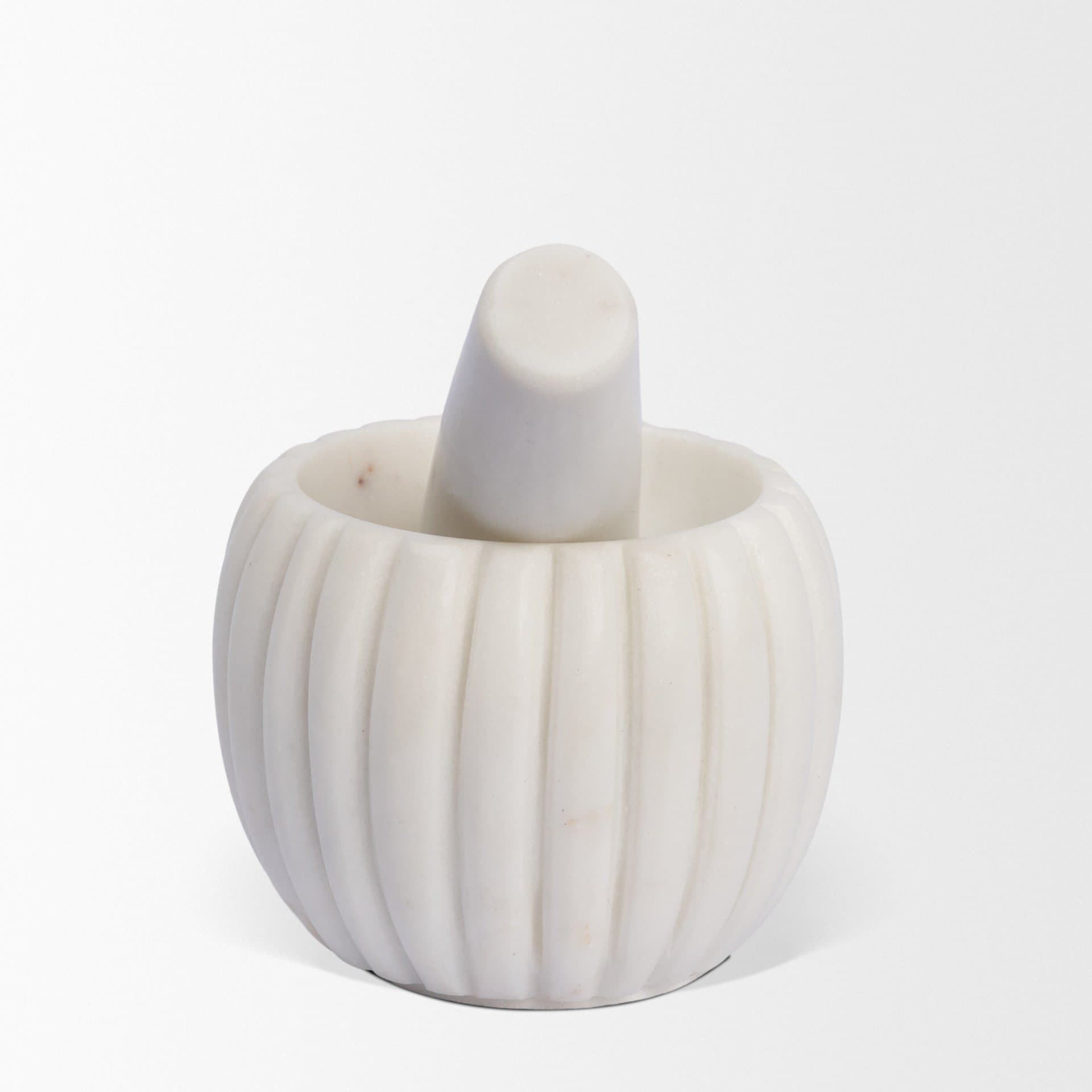 Cava Ribbed White Marble Mortar & Pestle — product photograph