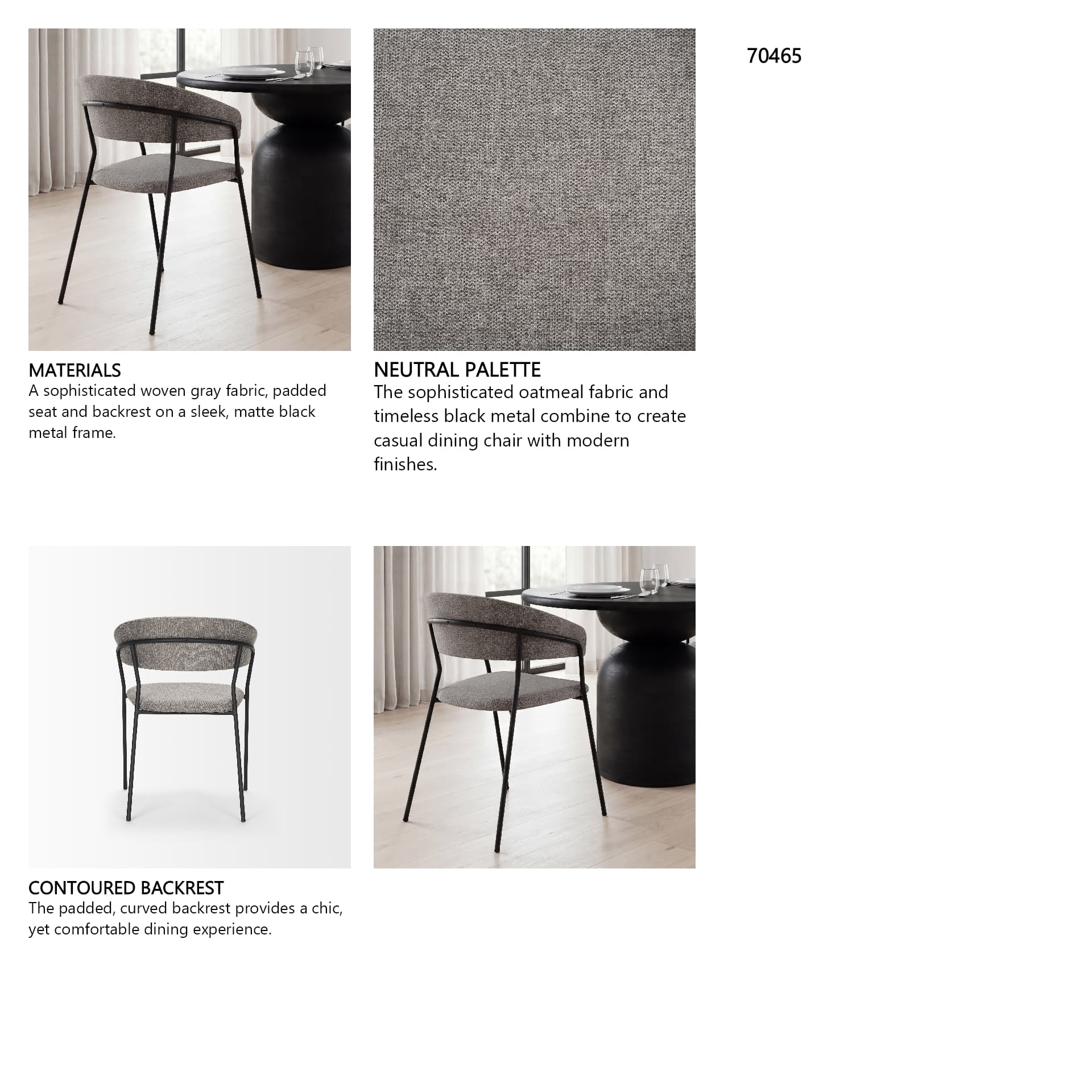 Carolyn Contoured Back Dining Side Chair | Gray Fabric w/ Metal — in a styled room