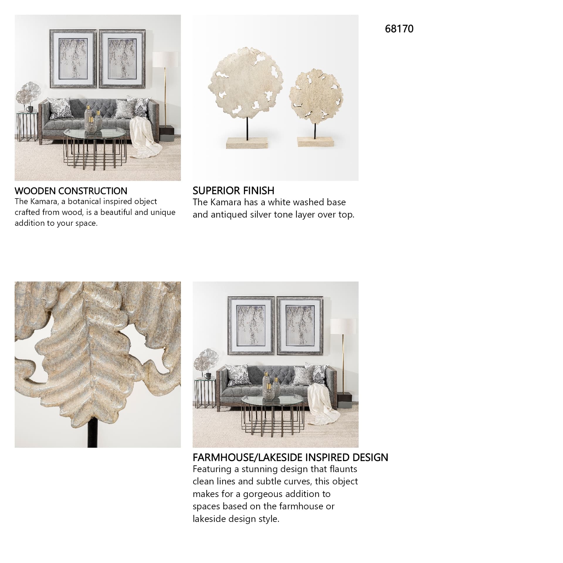 Kamara II (Large) 16L x 4W White Washed Wood W/Antiqued Silver Botanical Decorative Object — in a styled room