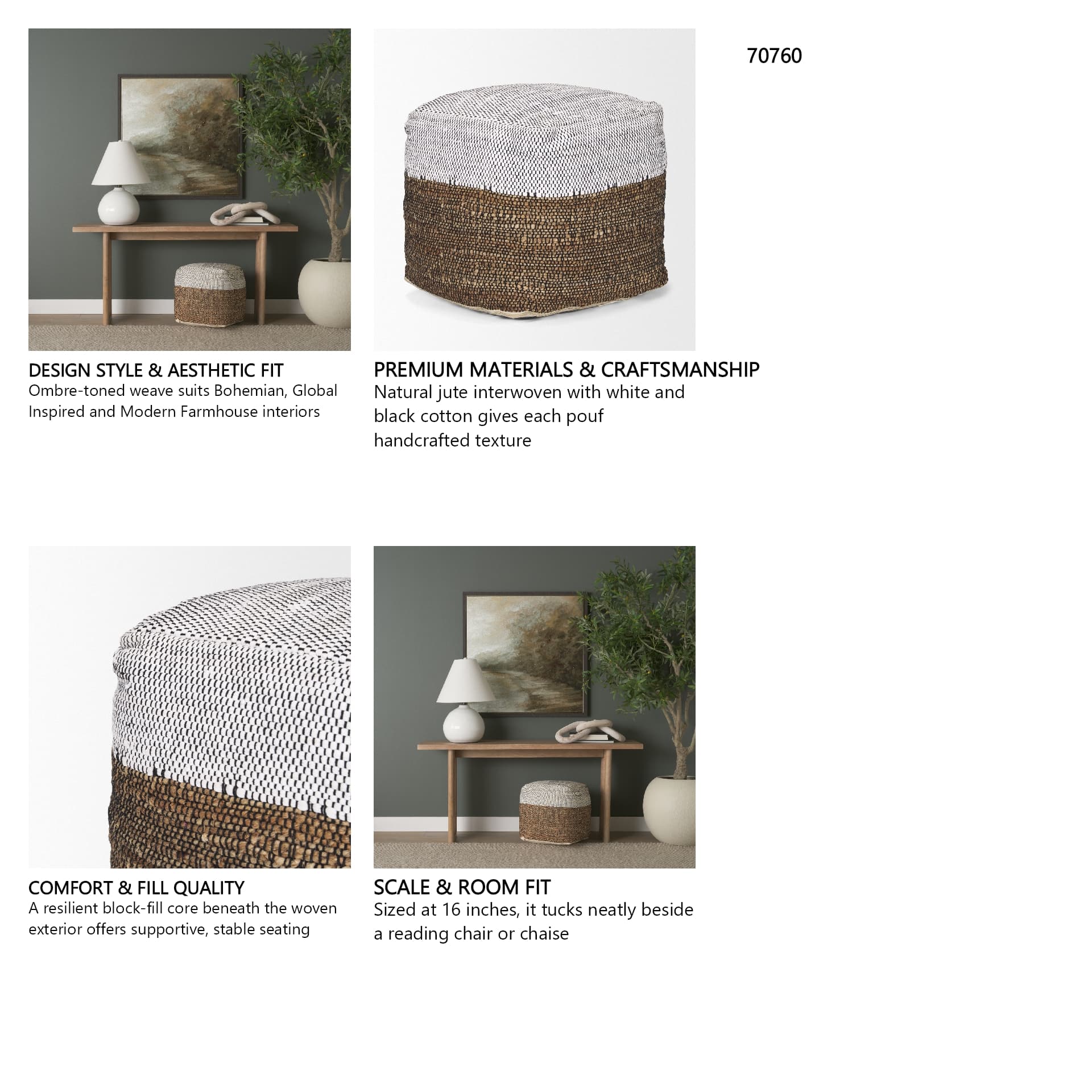 Samiya Jute w/ White Cotton Pouf — in a styled room