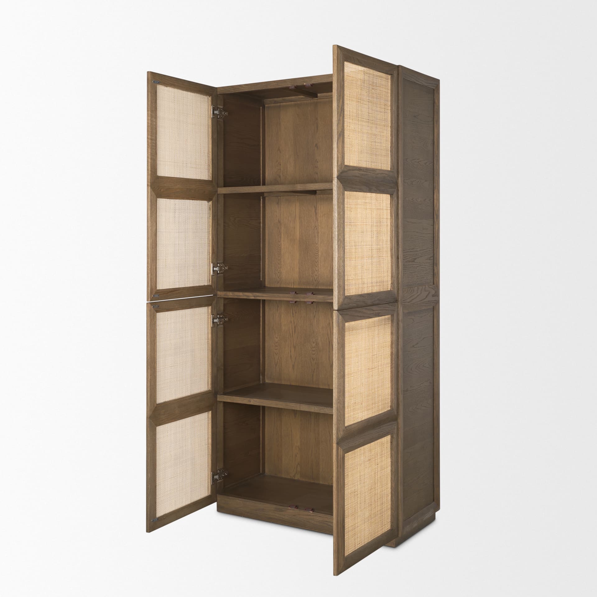 Sina Brown Oak Wood w/ Natural Rattan 2 Door Curio Cabinet — product photograph