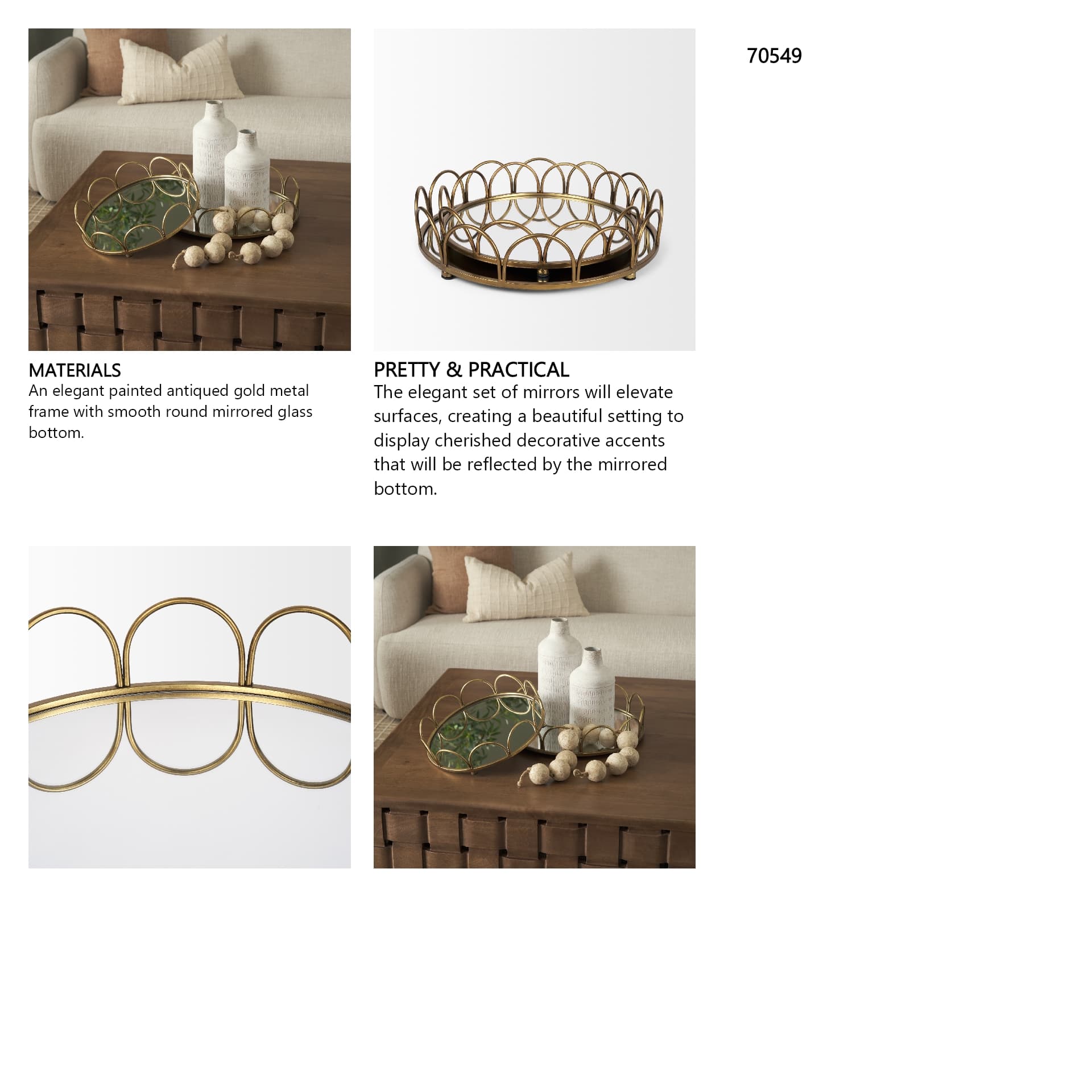 Lenore Round Metal/Mirror Tray Gold (Set of 2) — in a styled room