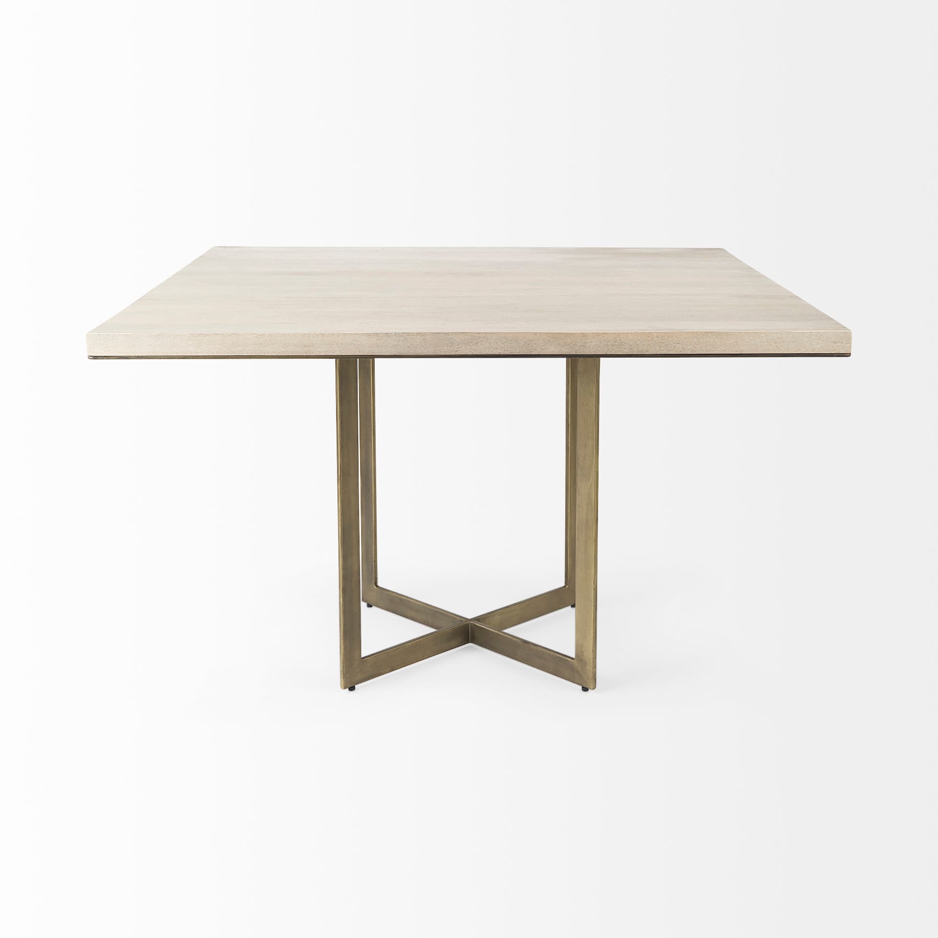 Faye 48"L x 48"W Square Dining Table | Modern | Beige Wood & Antique Gold Metal | Seats 4 — product photograph