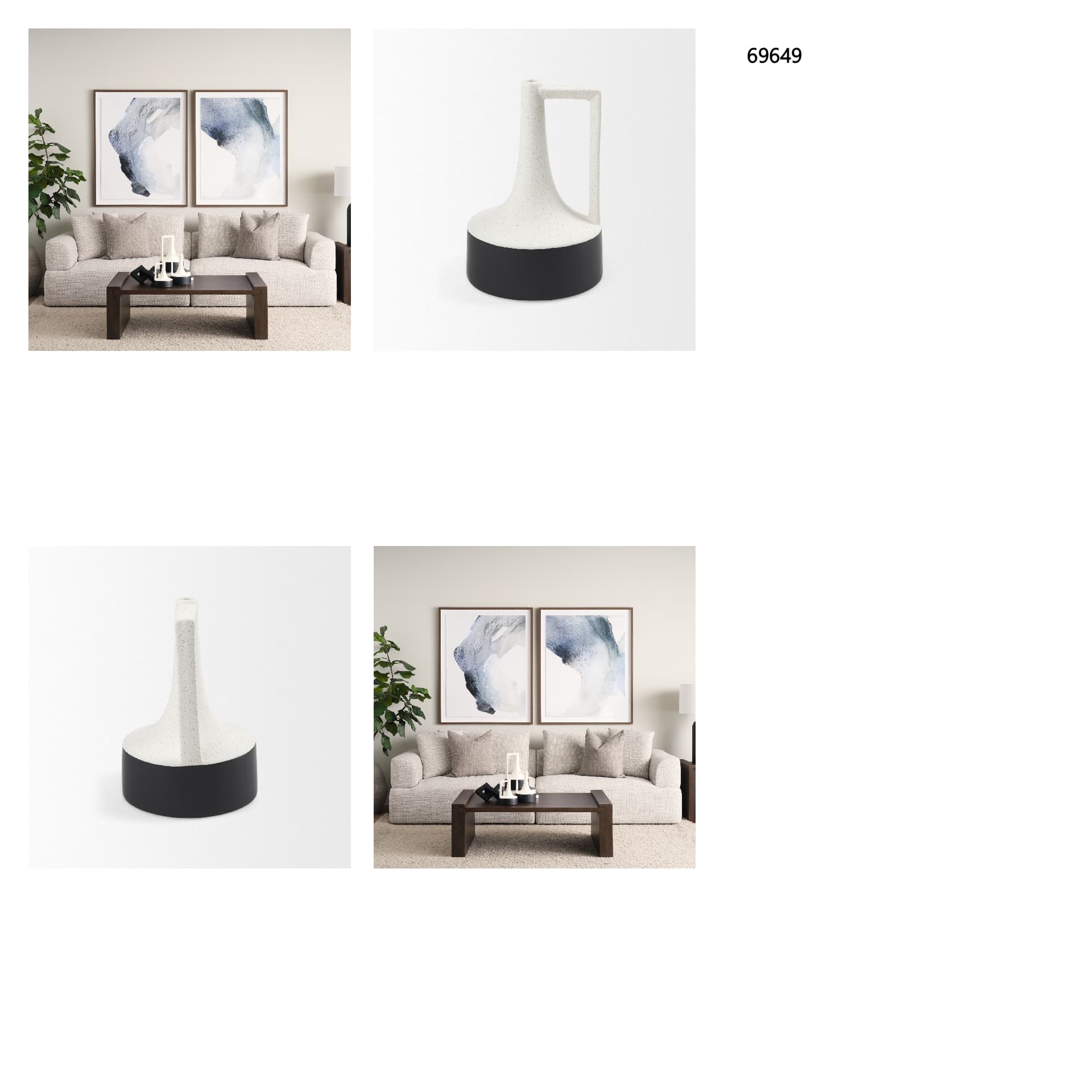 Burton 11.6H Medium White and Black Ceramic Jug Vase — in a styled room