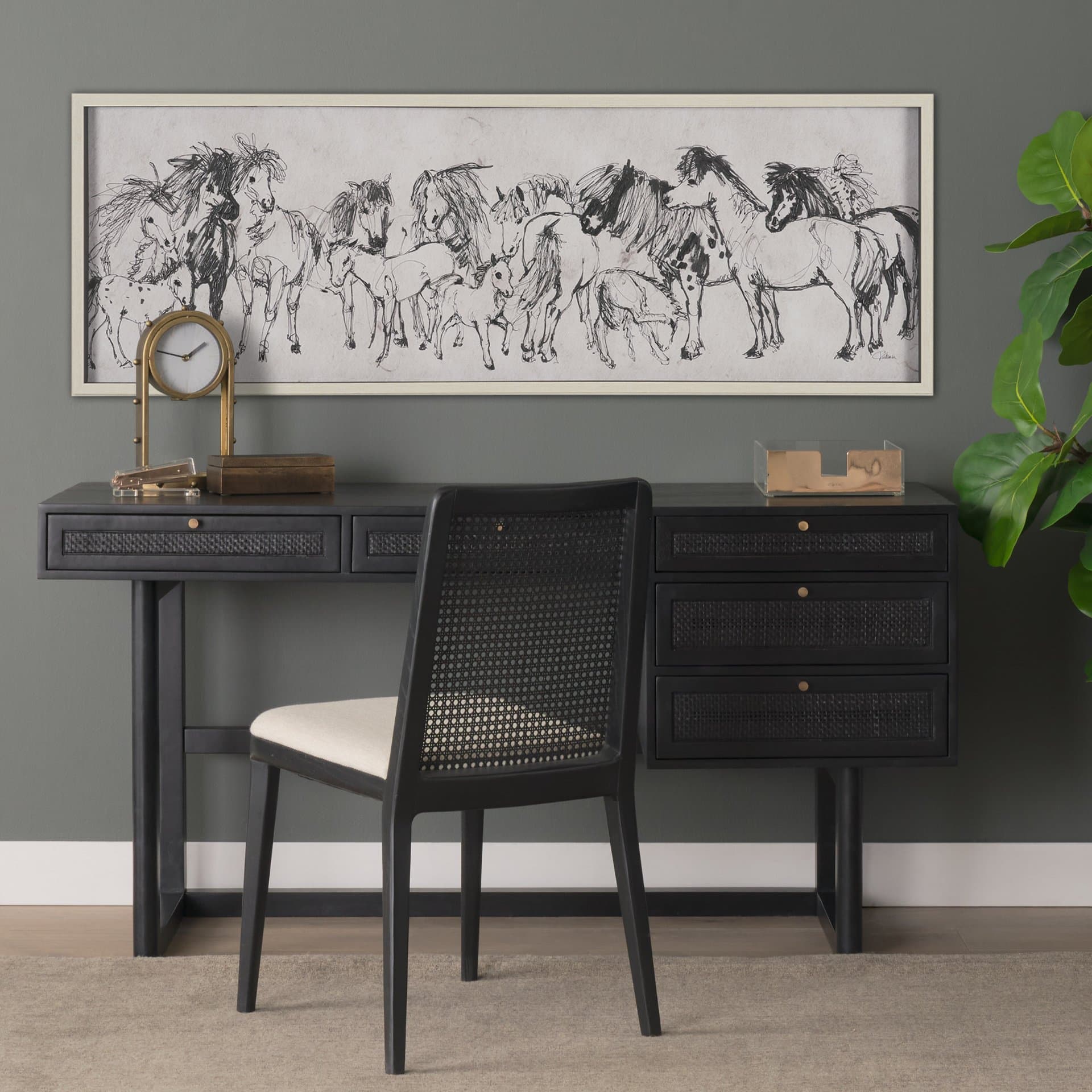 Pony Sketches II by Mercana Studio Hand-Embellished Framed Artwork Matted under Glass — in a styled room