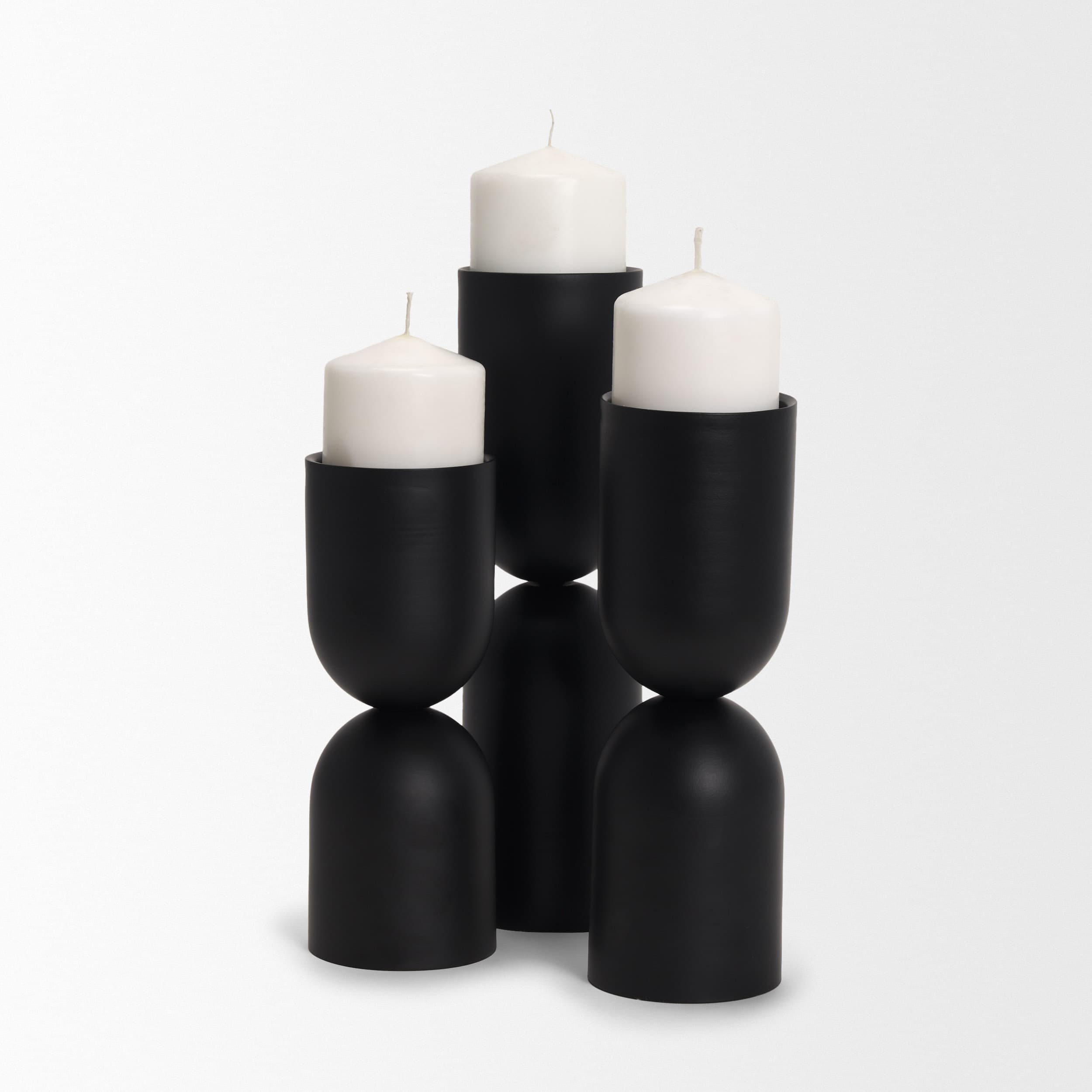 Qamra Short Black Metal Pillar Candle Holder — product photograph