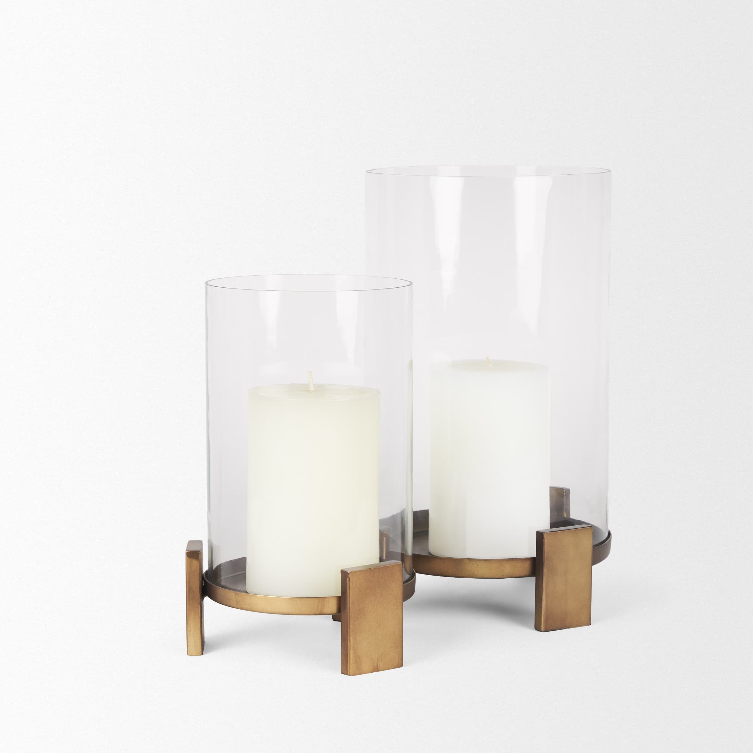 Price Large Antiqued Gold Metal w/ Glass Hurricane Candle Holder — product photograph