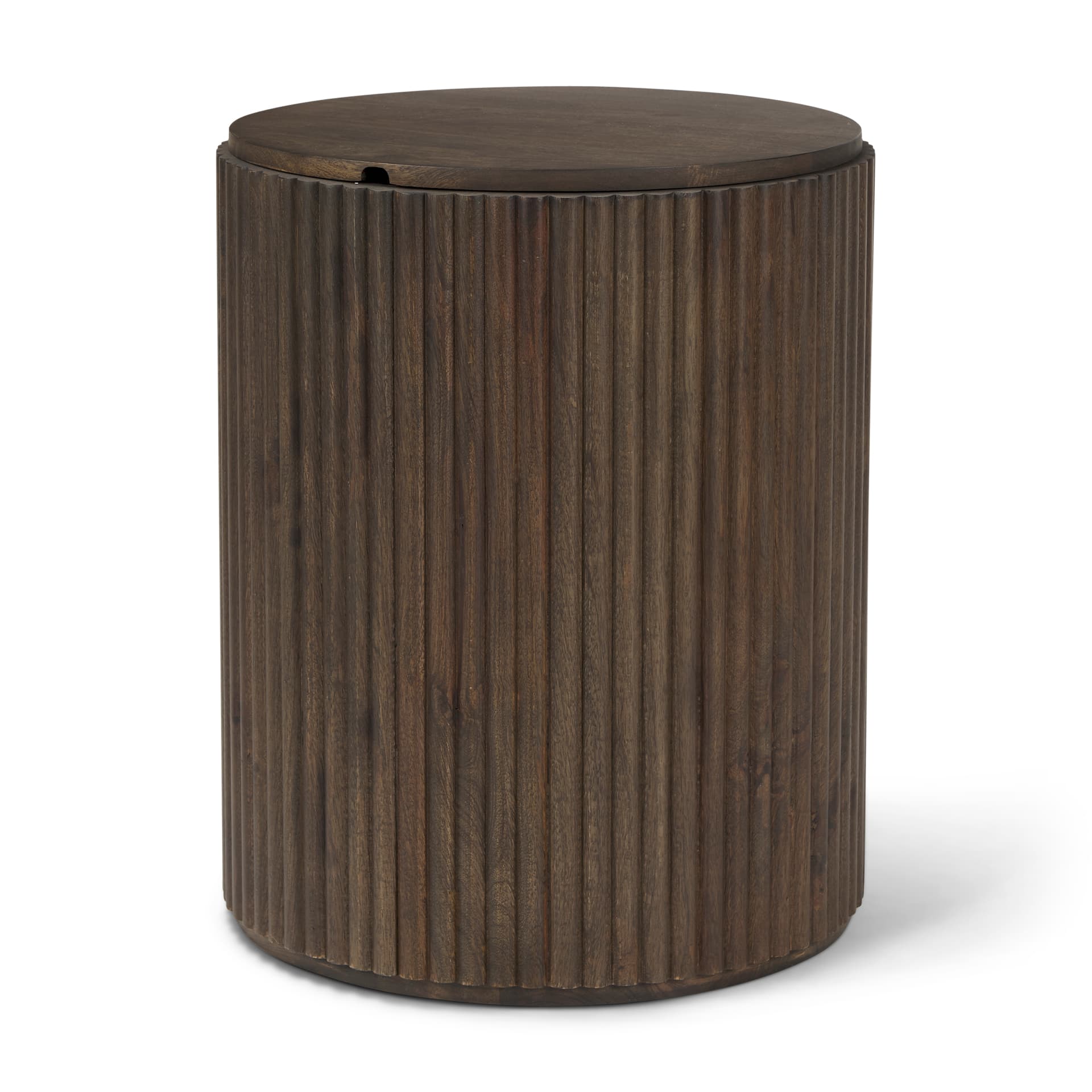Terra 18L x 18W x 22H Dark Brown Wood Fluted Round Side Table — product photograph