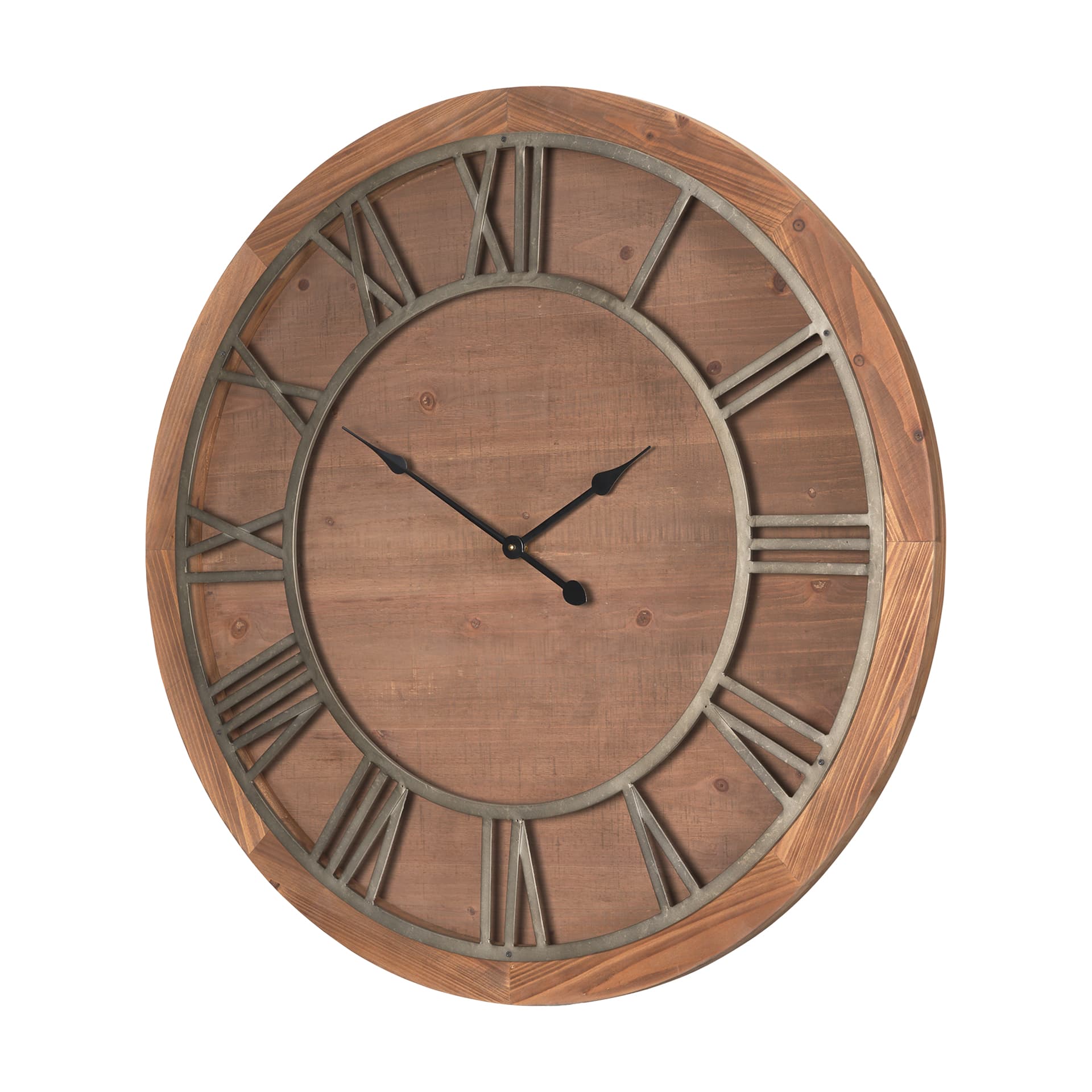 Raul Medium Brown Wood W/ Silver Metal Wall Clock — product photograph