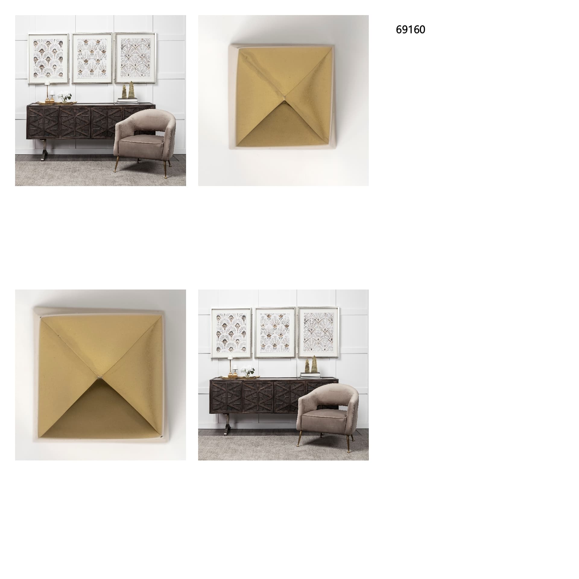 Giza (Set of 2) 4L x 4W Gold Elongated Pyramids — in a styled room