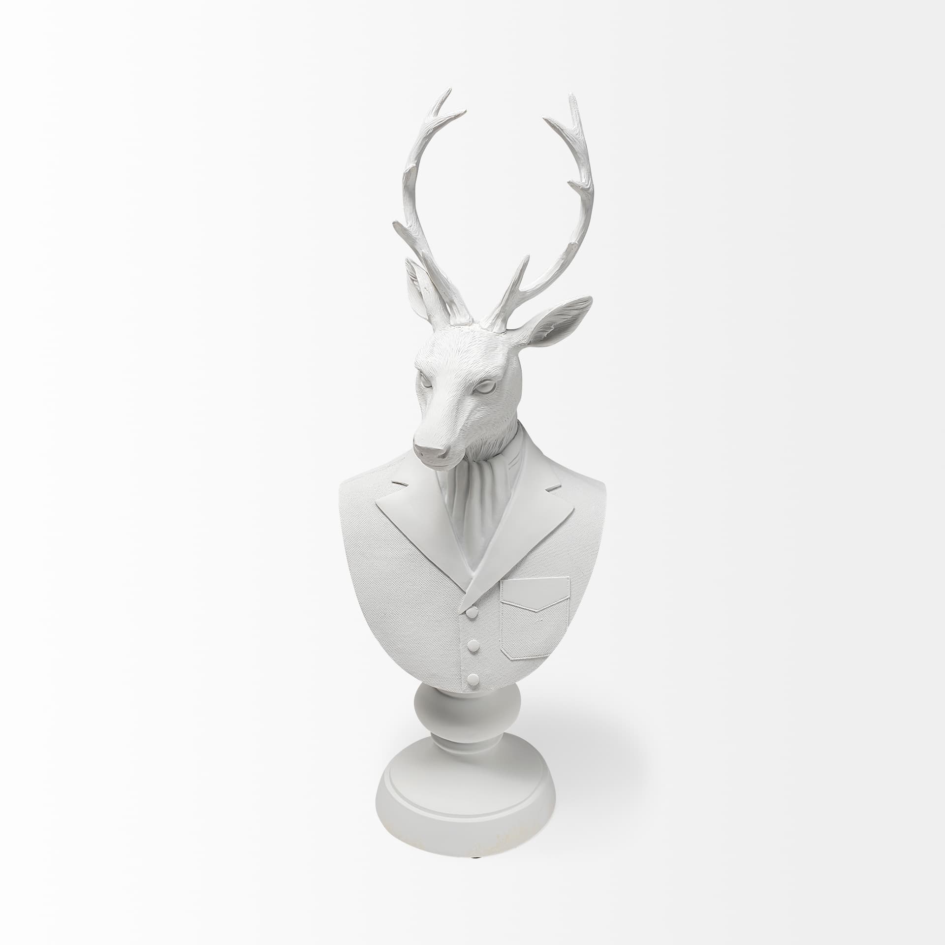 Mozart 22.5H White Painted Resin Deer In A Suit Bust — product photograph