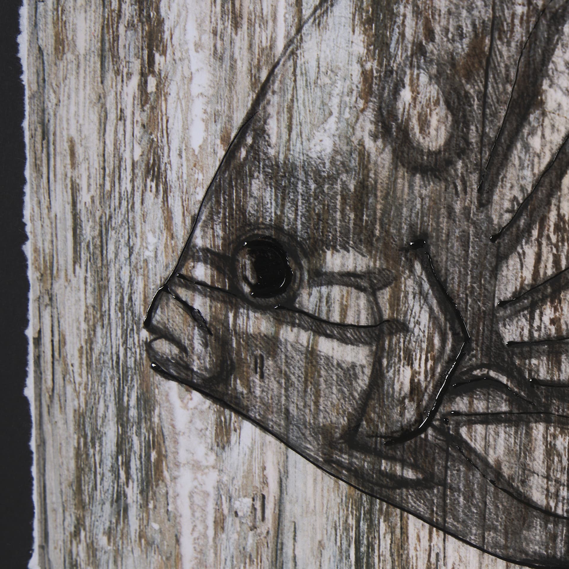 Wood Grain Fish I by Mercana Studio a Hand Embellished Textured Framed Art Print Matted under Glass — product photograph
