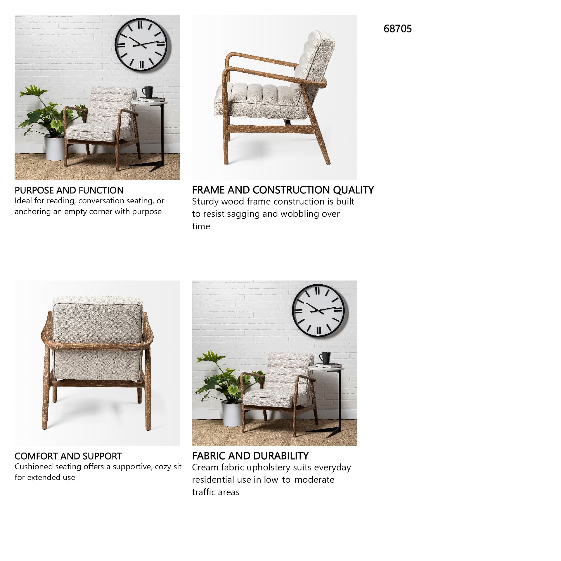 Ajax II Cream Fabric W/ Brown Wooden Frame Accent Chair — in a styled room